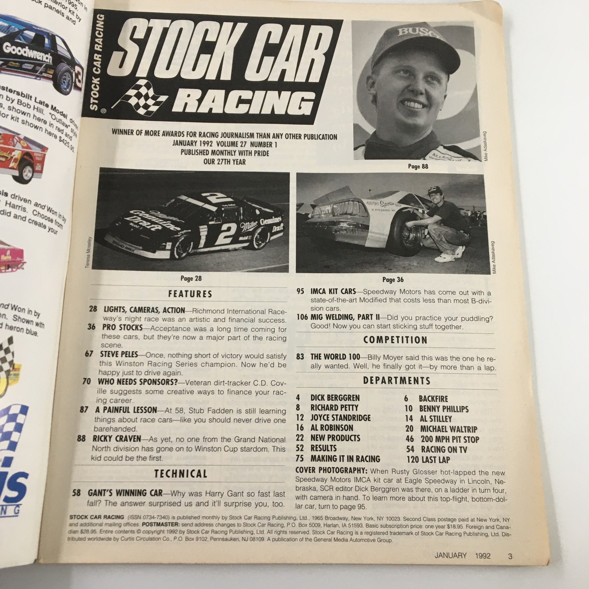 Stock Car Racing Magazine January 1992 Rusty Glosser IMCA Kit Car No Label