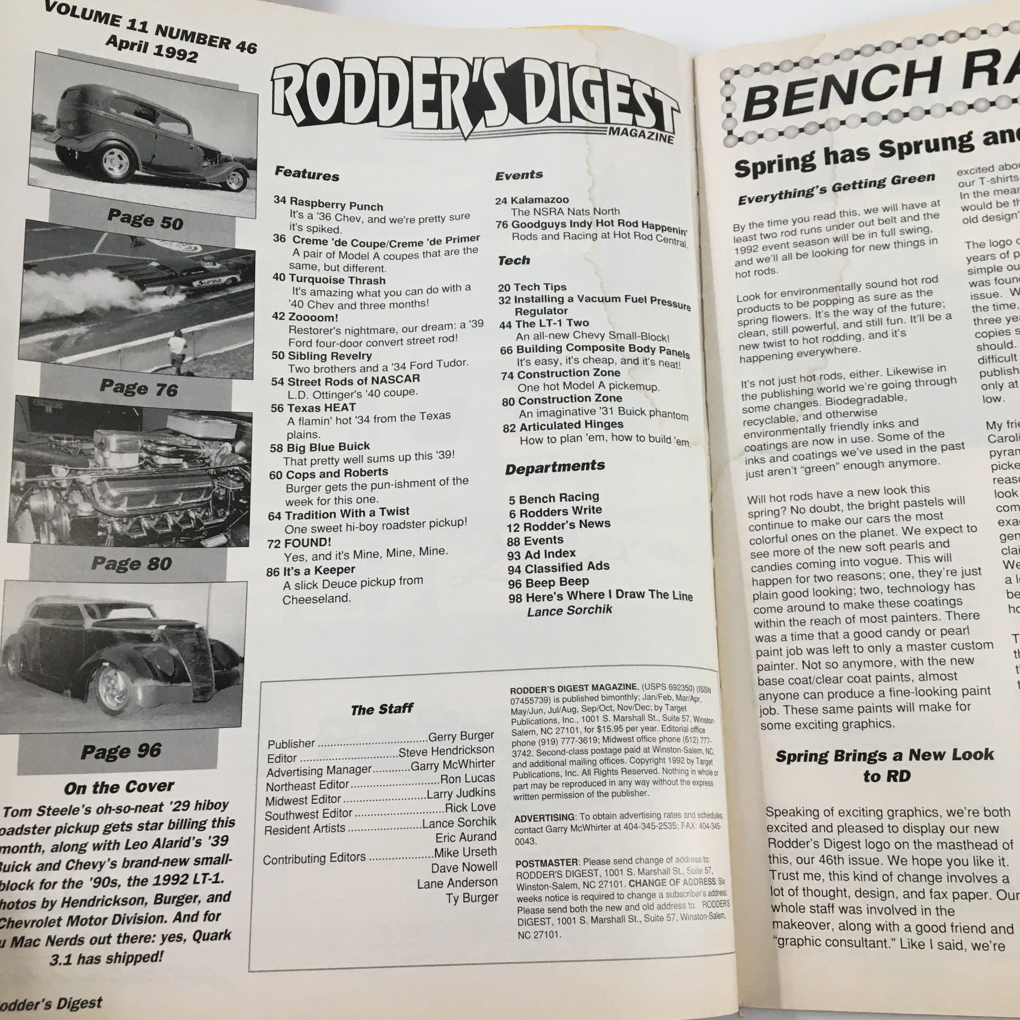 Rodder's Digest Magazine April 1992 Tom Steele's '29 Hiboy Roadster No Label