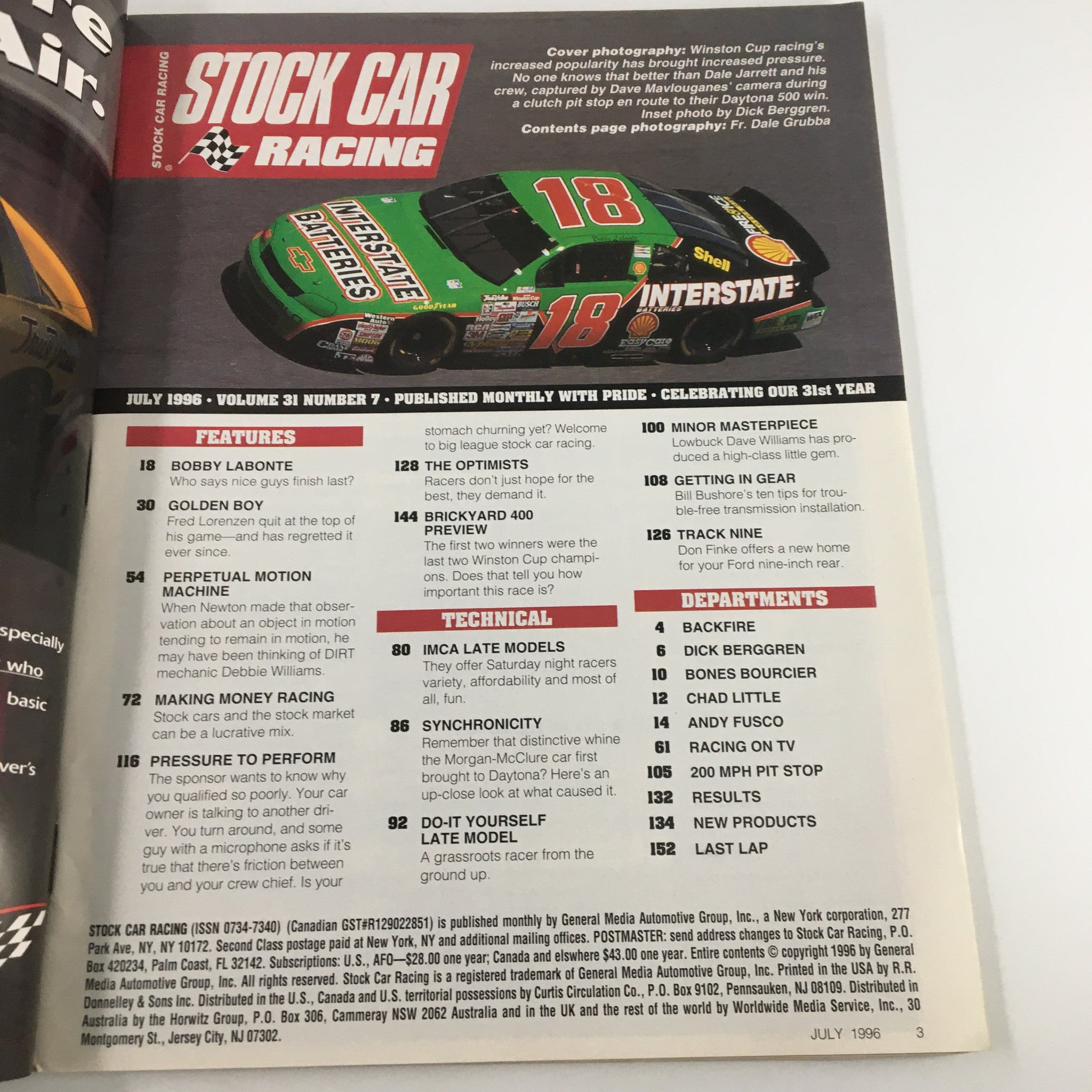 Stock Car Racing Magazine July 1996 Dale Jarrett & His Crew in Daytona 500 Win