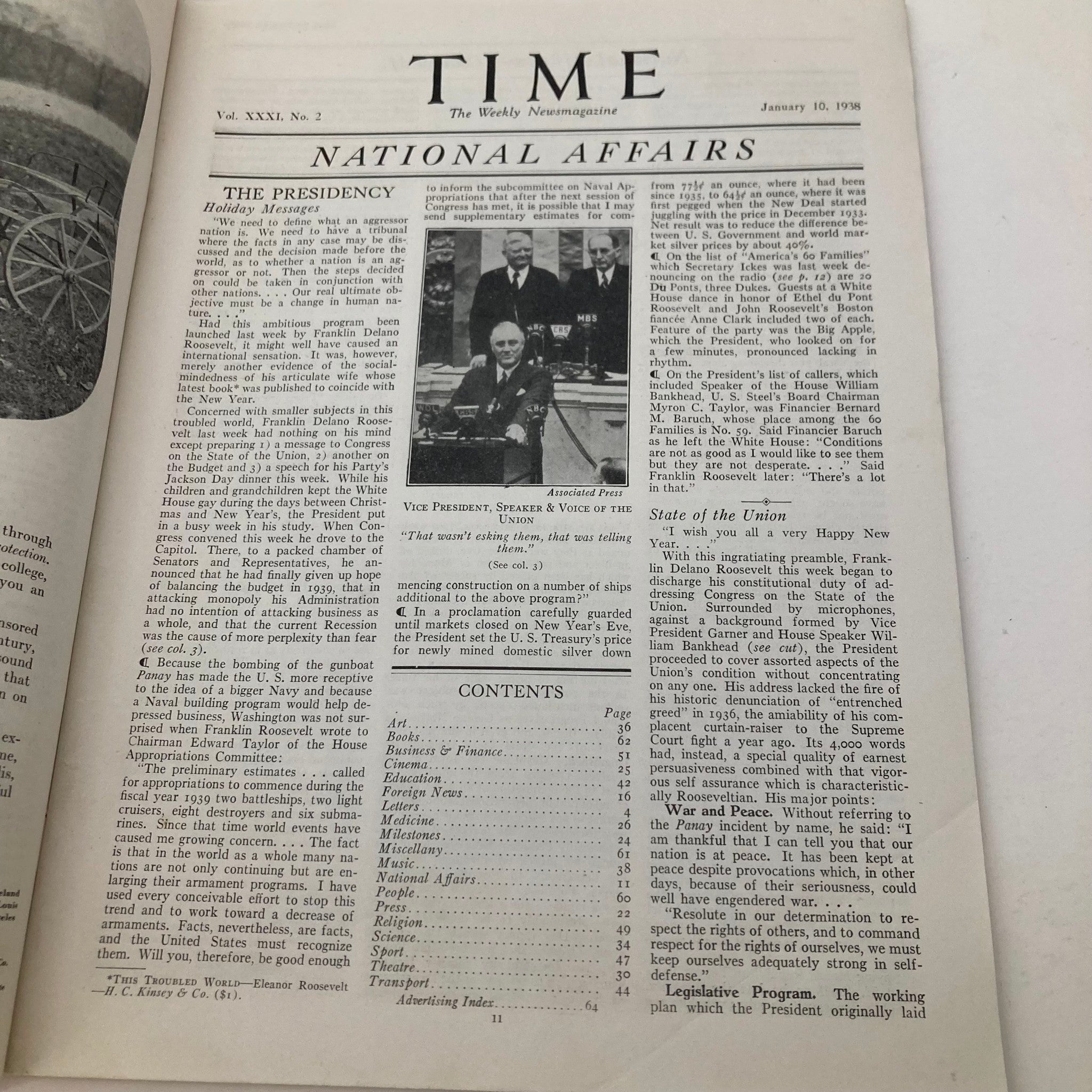 VTG Time Magazine January 10 1938 Vol 31 No. 2 Wesley Winans Stout