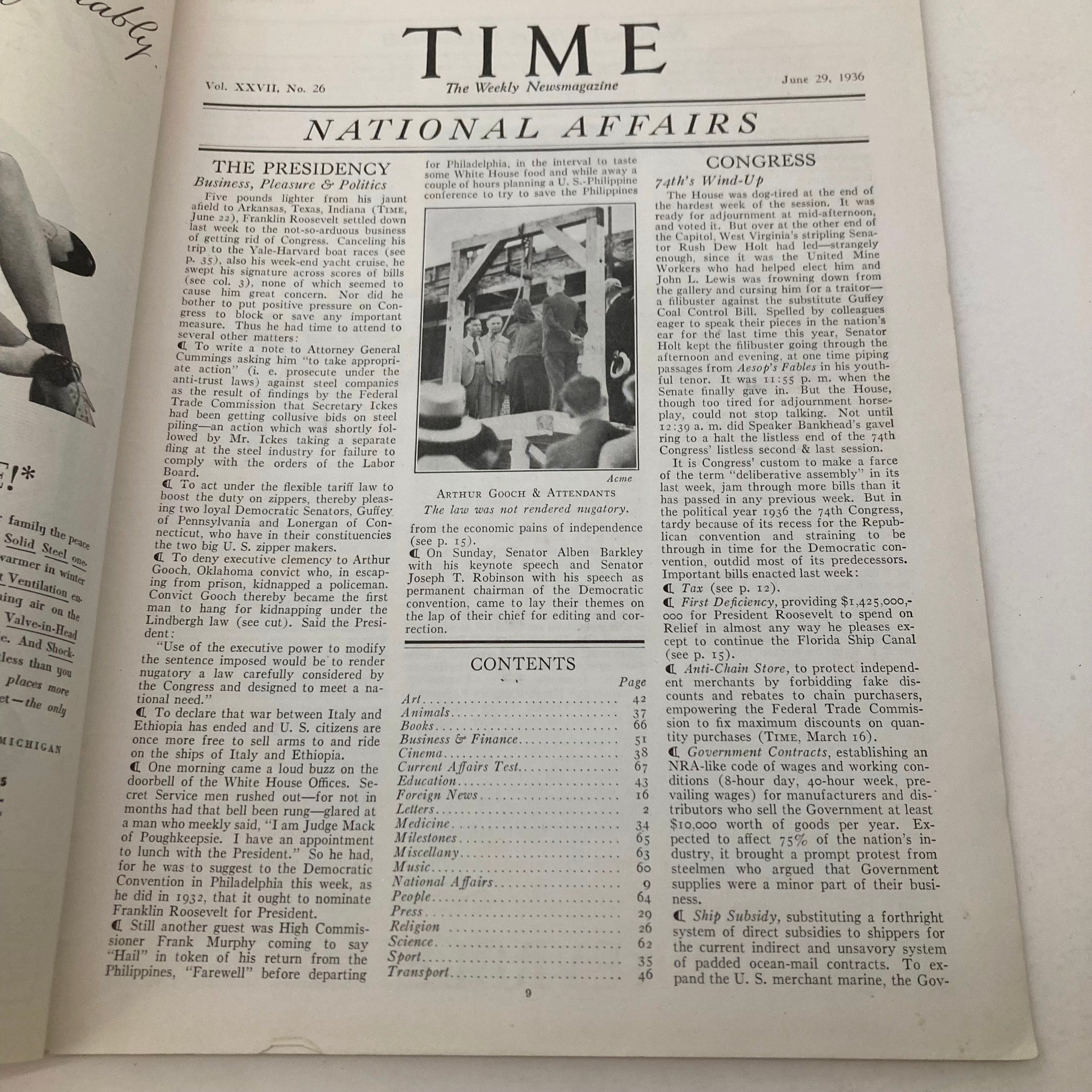 VTG Time Magazine June 29 1936 Vol 27 No. 26 Sir Samuel Hoare GD Interior