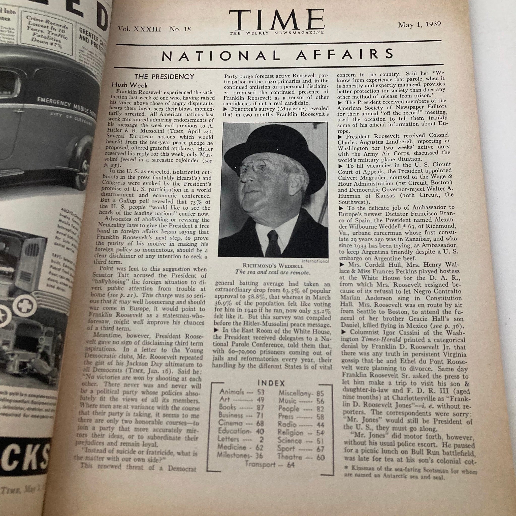 VTG Time Magazine May 1 1939 Vol 33 No. 18 Grover Aloysius Whalen