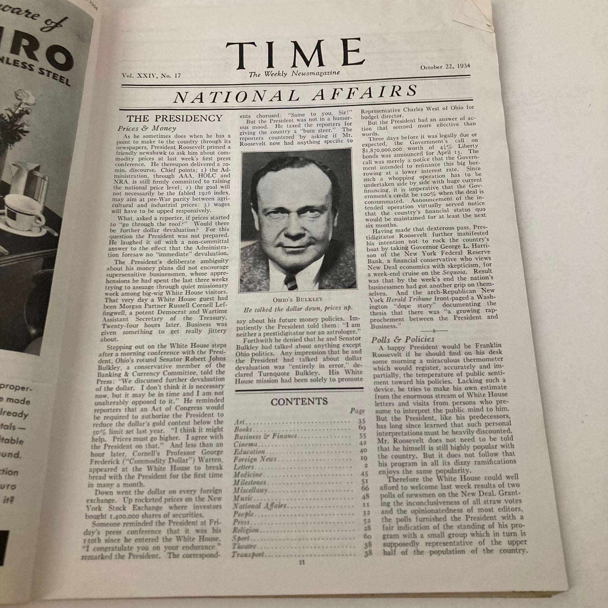 VTG Time Magazine October 22 1934 Vol 24 No. 17 American Writer Upton Sinclair