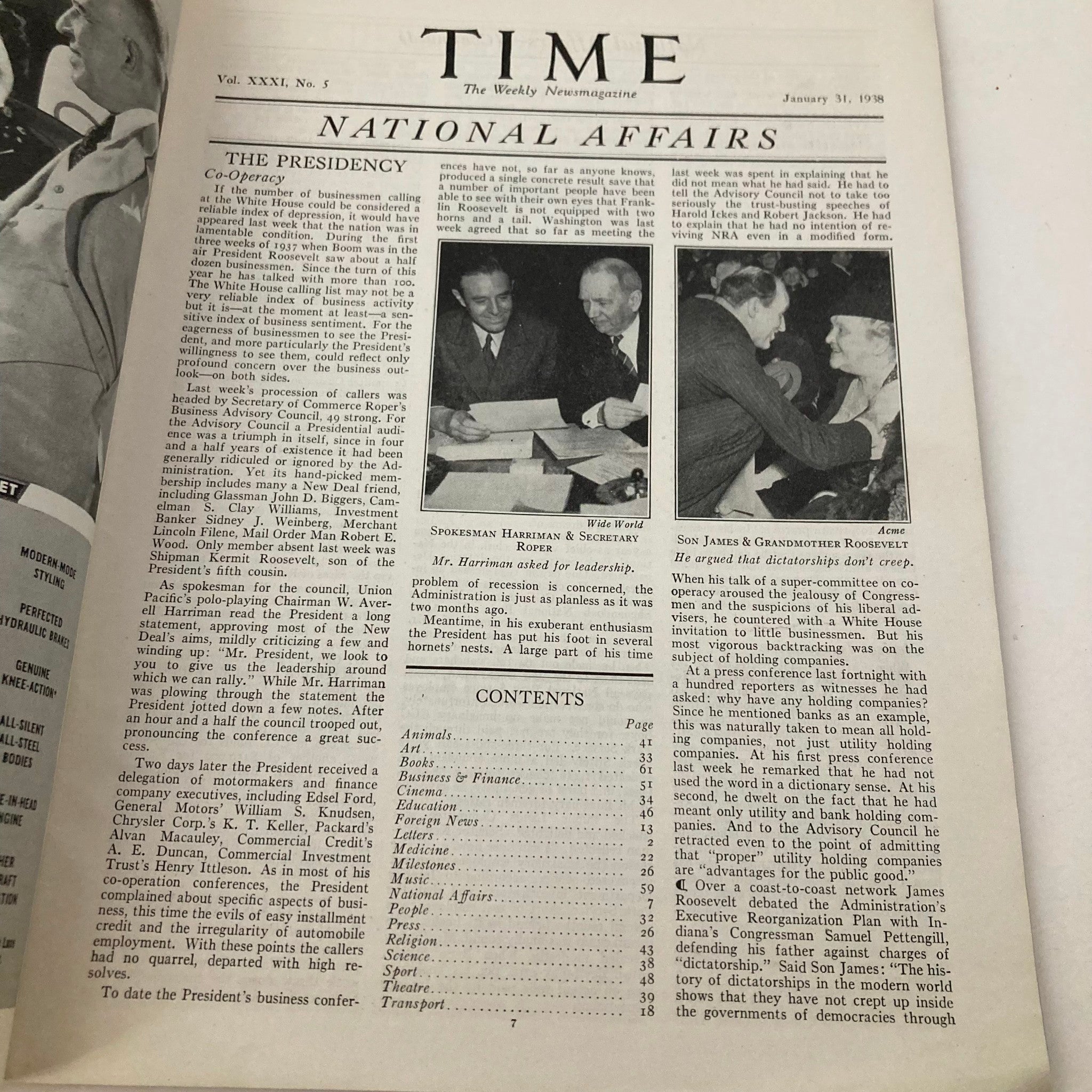 VTG Time Magazine January 31 1938 Vol 31 No. 5 Roswell Magill GD Interior