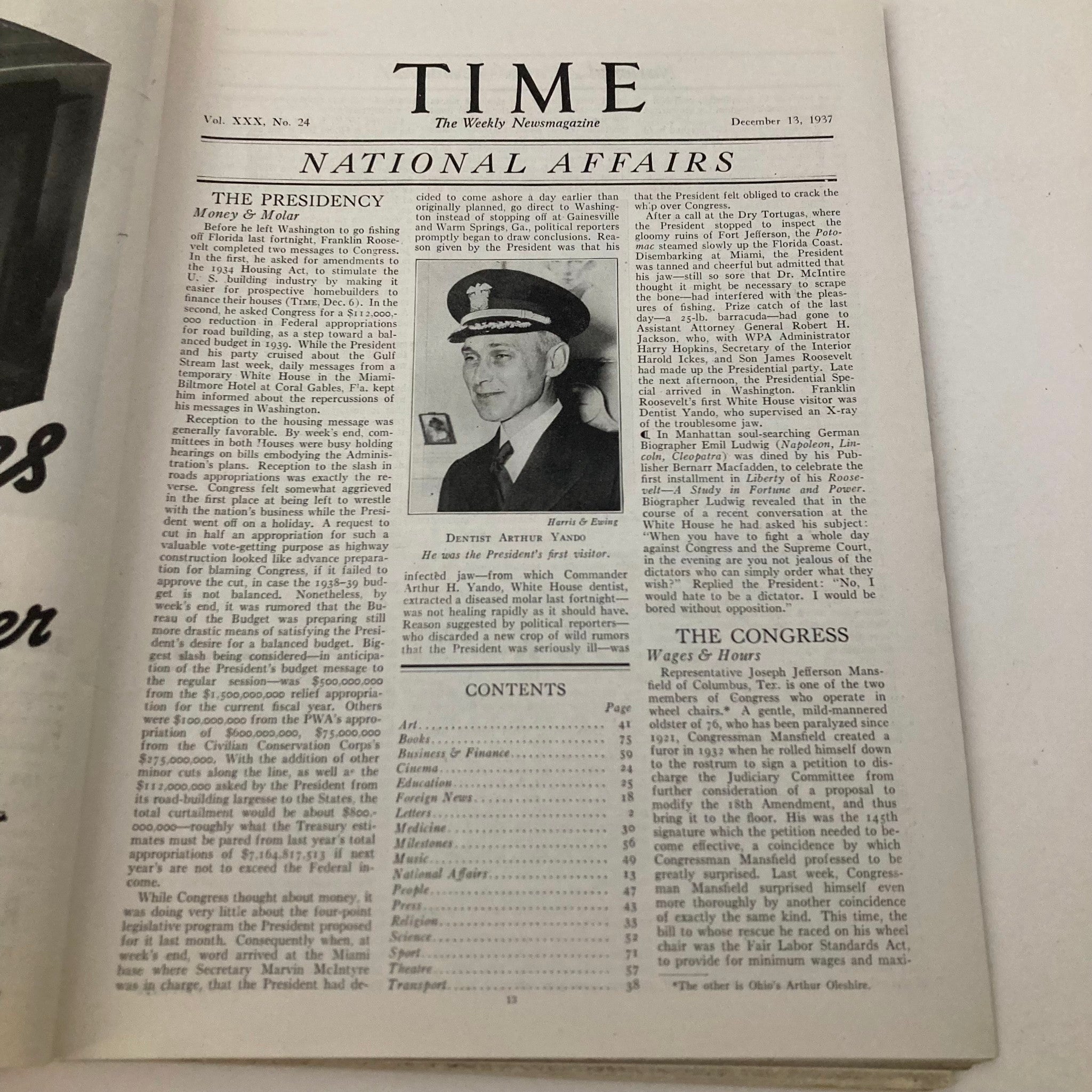 VTG Time Magazine December 13 1937 Vol 30 No. 24 Colby Mitchell Chester