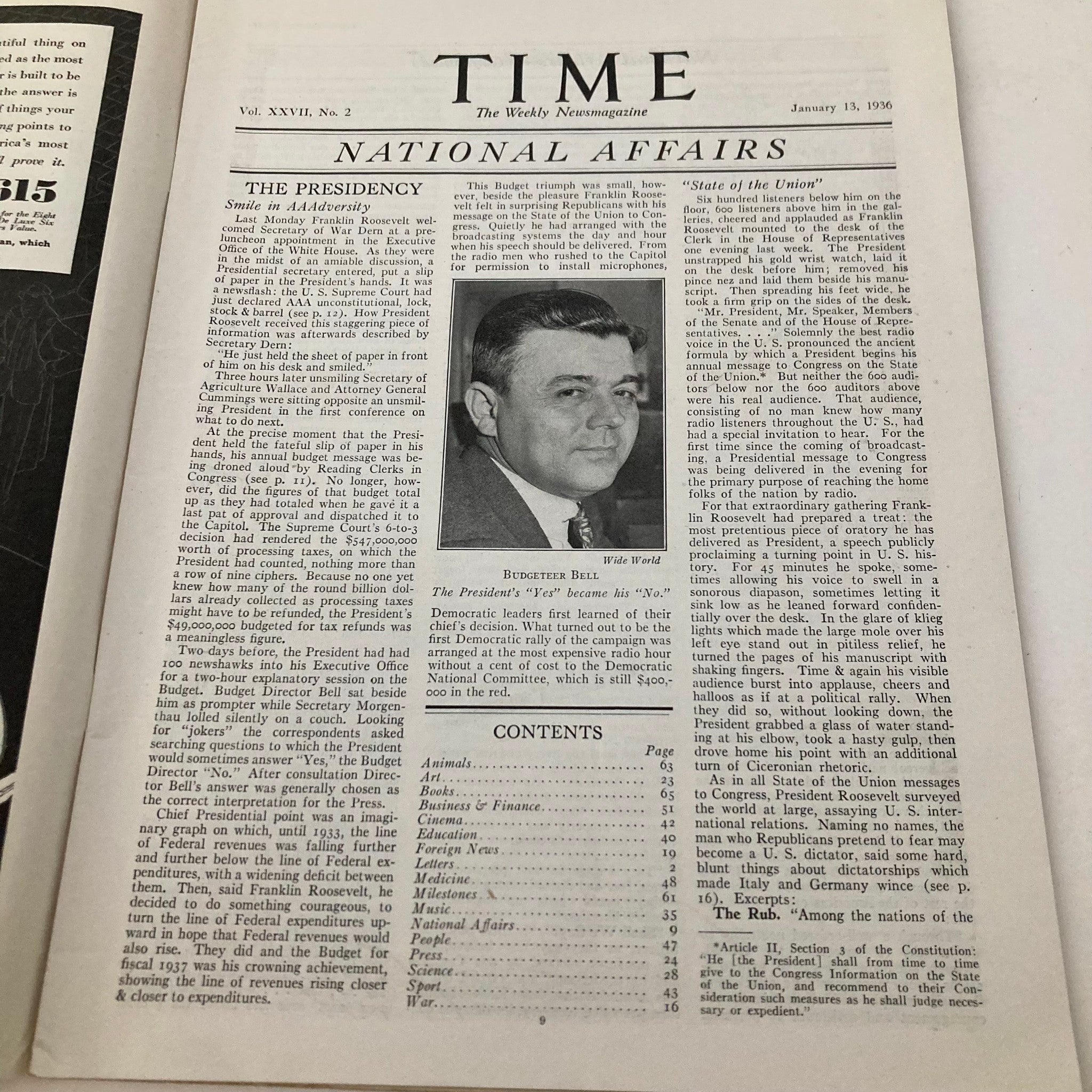 VTG Time Magazine January 13 1936 Vol 27 No. 2 Arthur Holly Compton