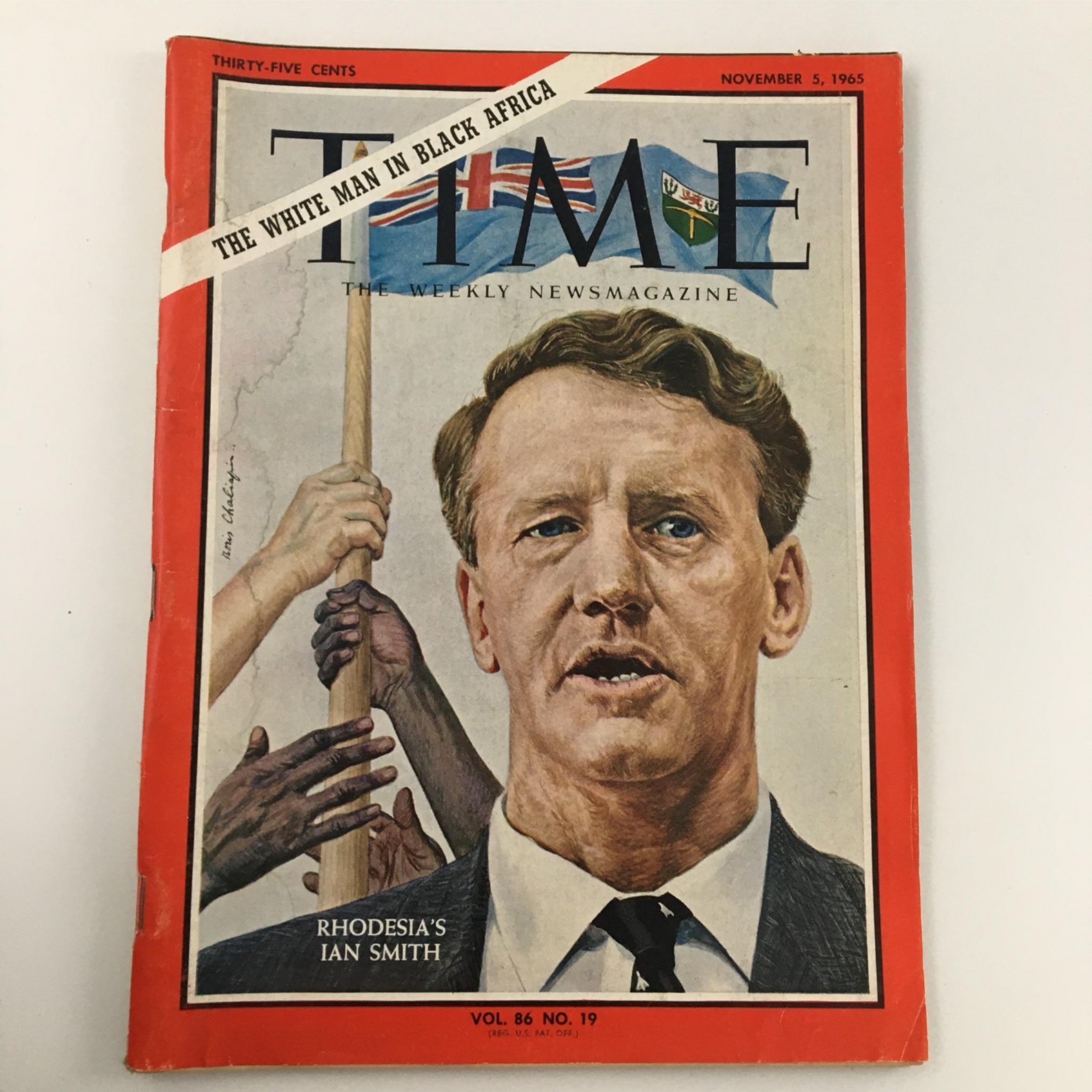 VTG Time Magazine November 5, 1965 Rhodesia's Ian Smith, Newsstand