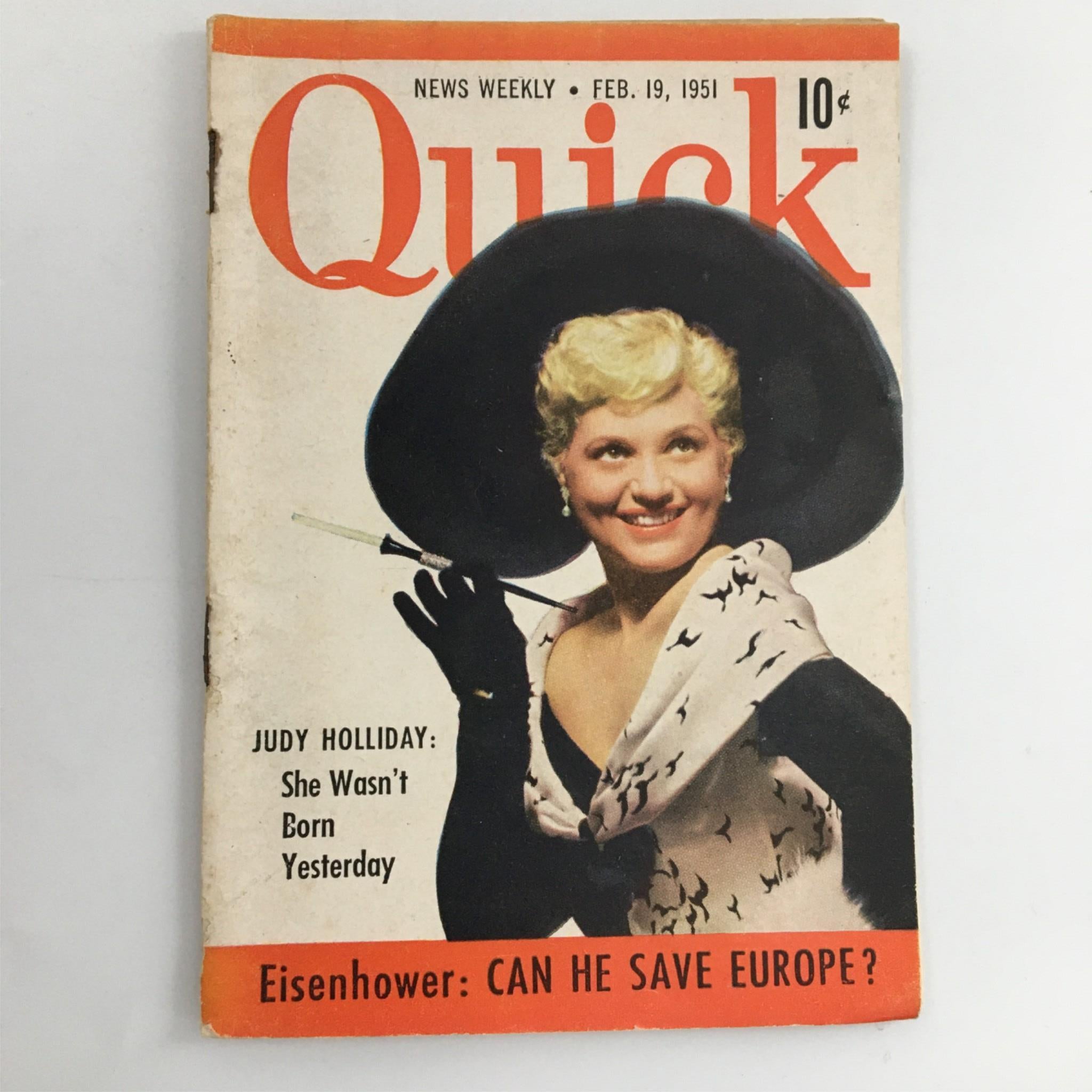 Quick Magazine February 19, 1951 Judy Holliday, Dwight Eisenhower, Newsstand