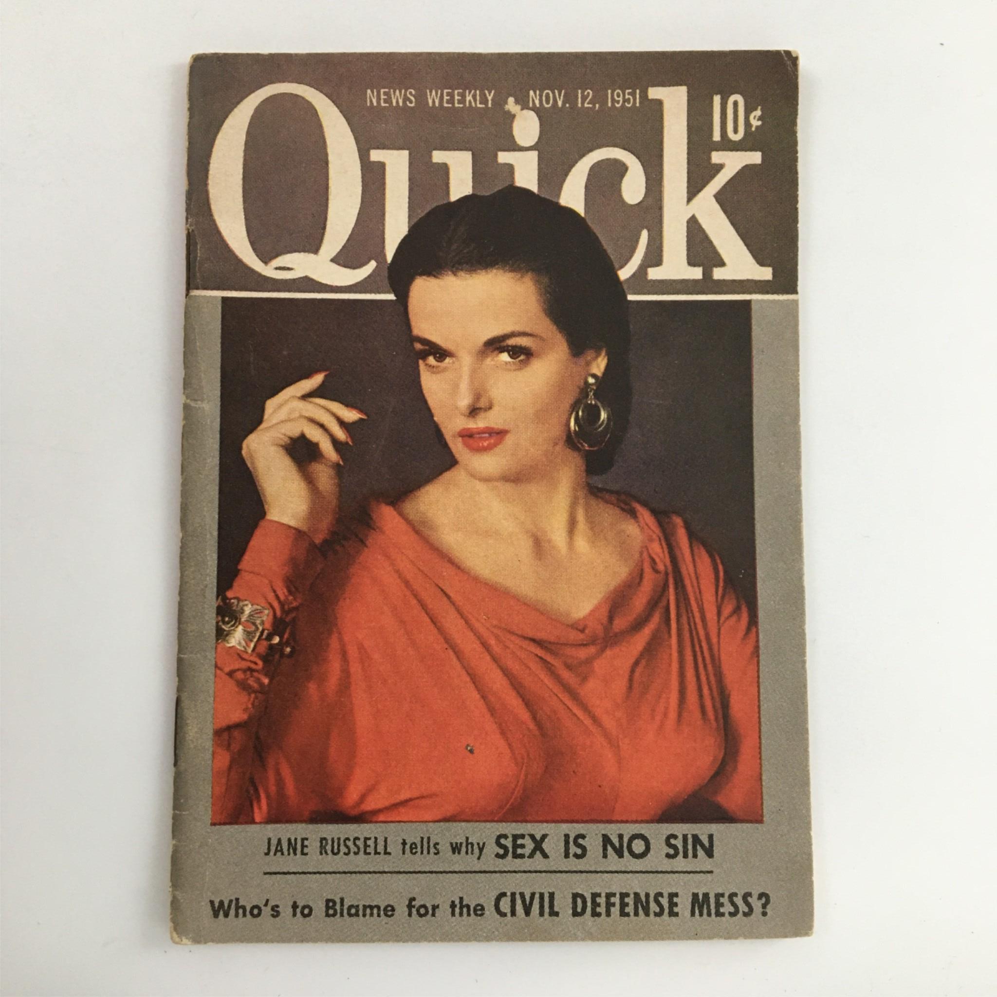 Quick Magazine November 12, 1951 Jane Russell, Newsstand