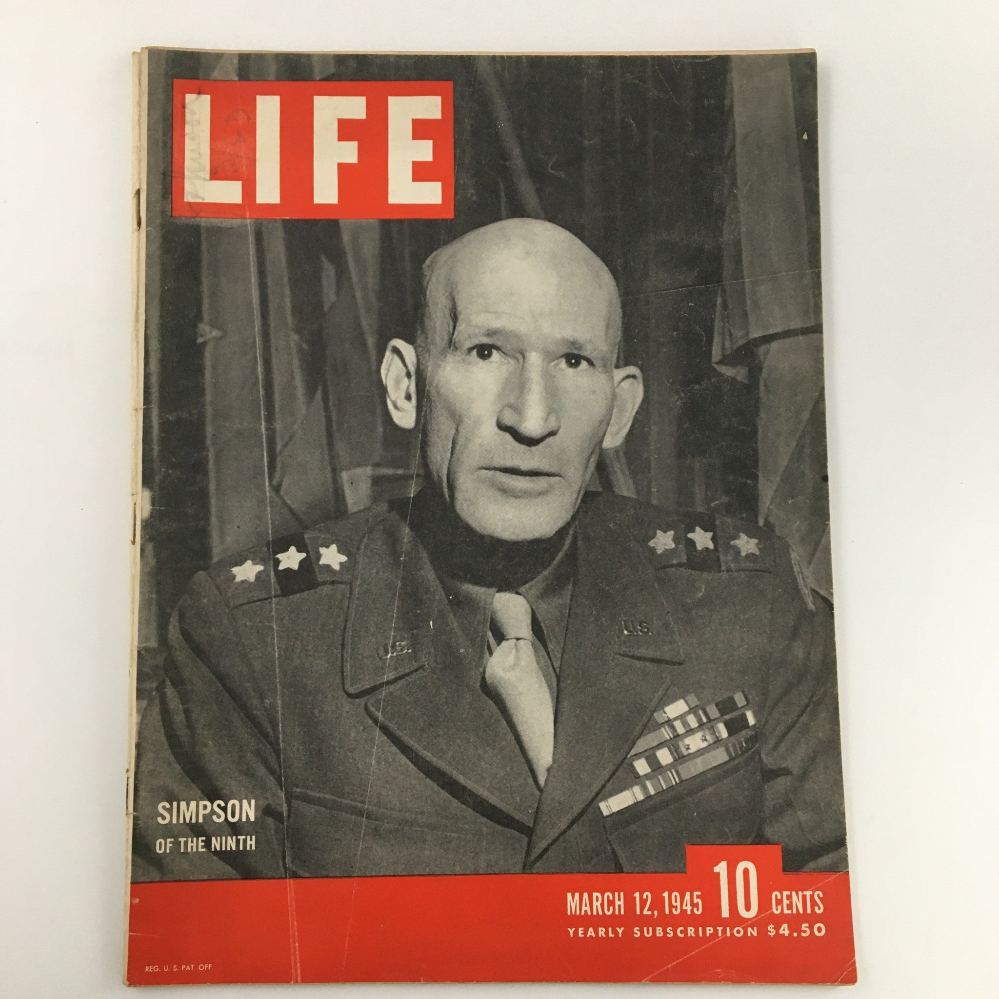 VTG Life Magazine March 12 1945 William Hood Simpson of the Ninth Newsstand