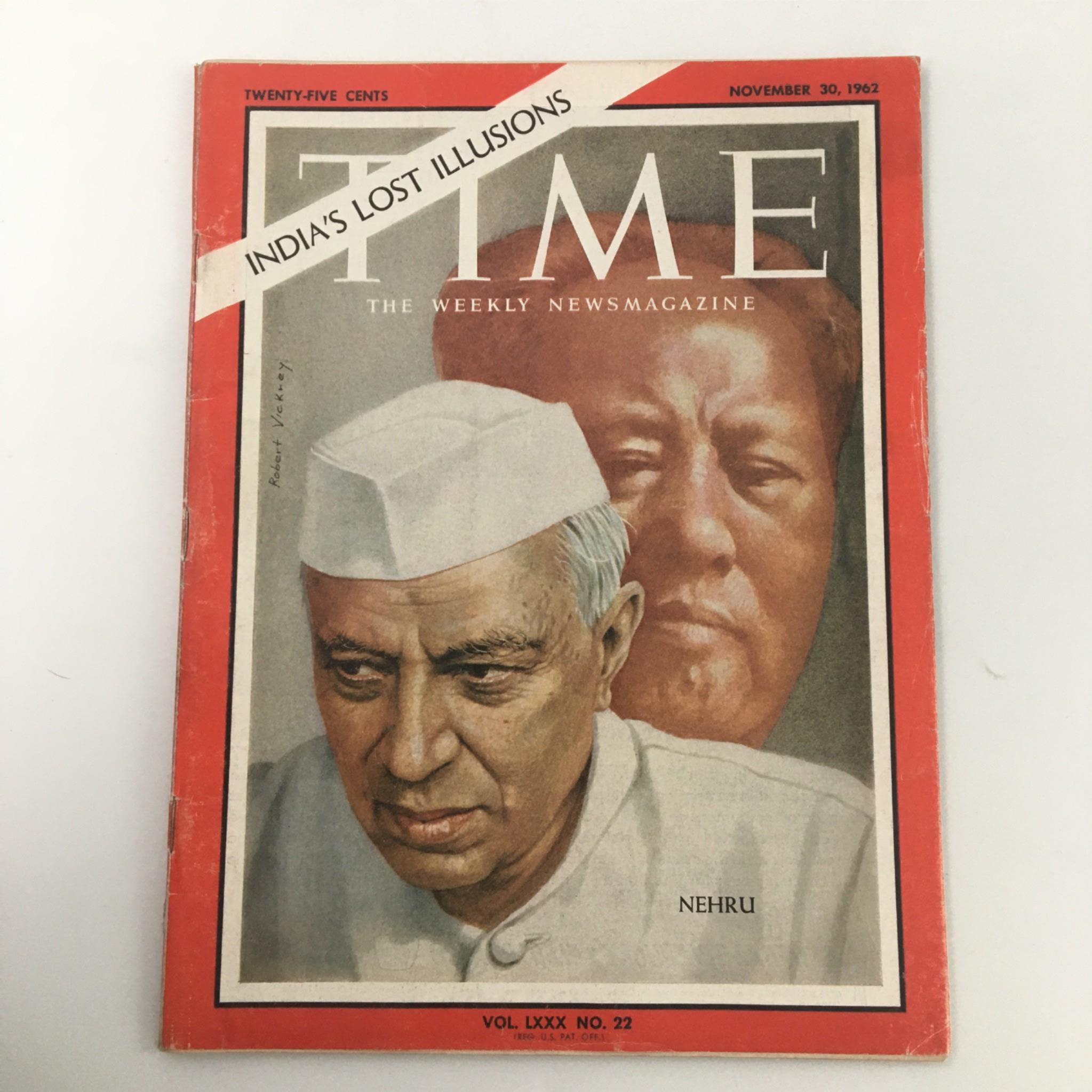 VTG Time Magazine India's Lost Illusions November 30, 1962 Nehru, Newsstand