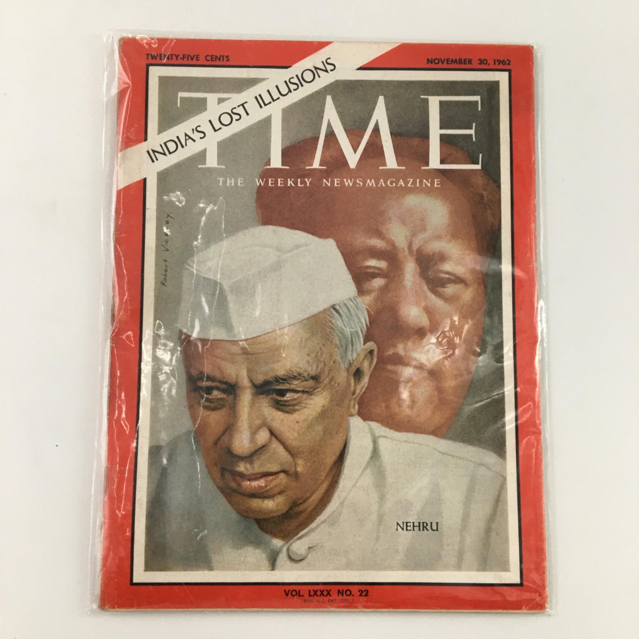 VTG Time Magazine India's Lost Illusions November 30, 1962 Nehru, Newsstand