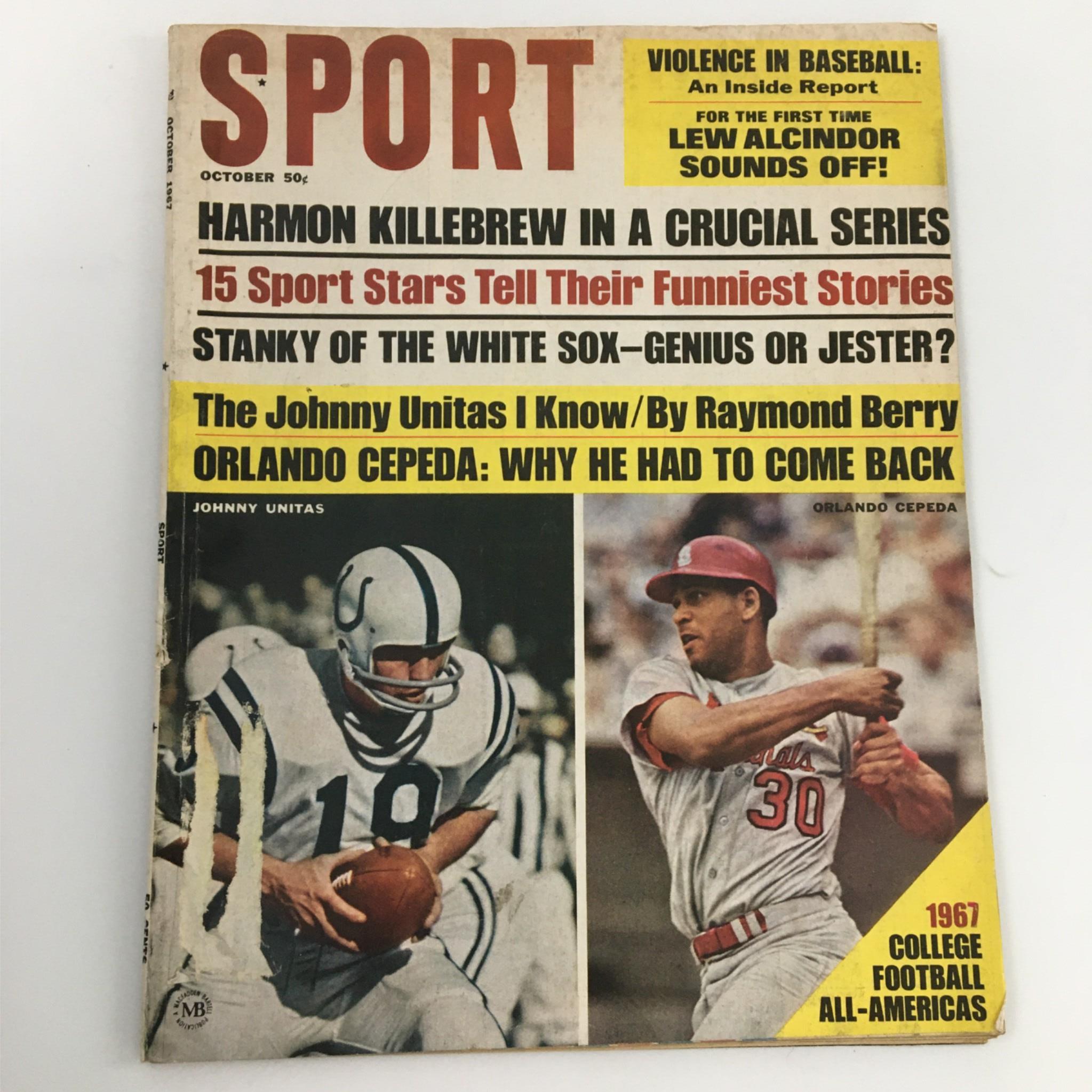 Sport Magazine October 1967 Harmon Killerbrew, Johnny Unitas, Orlando Cepeda