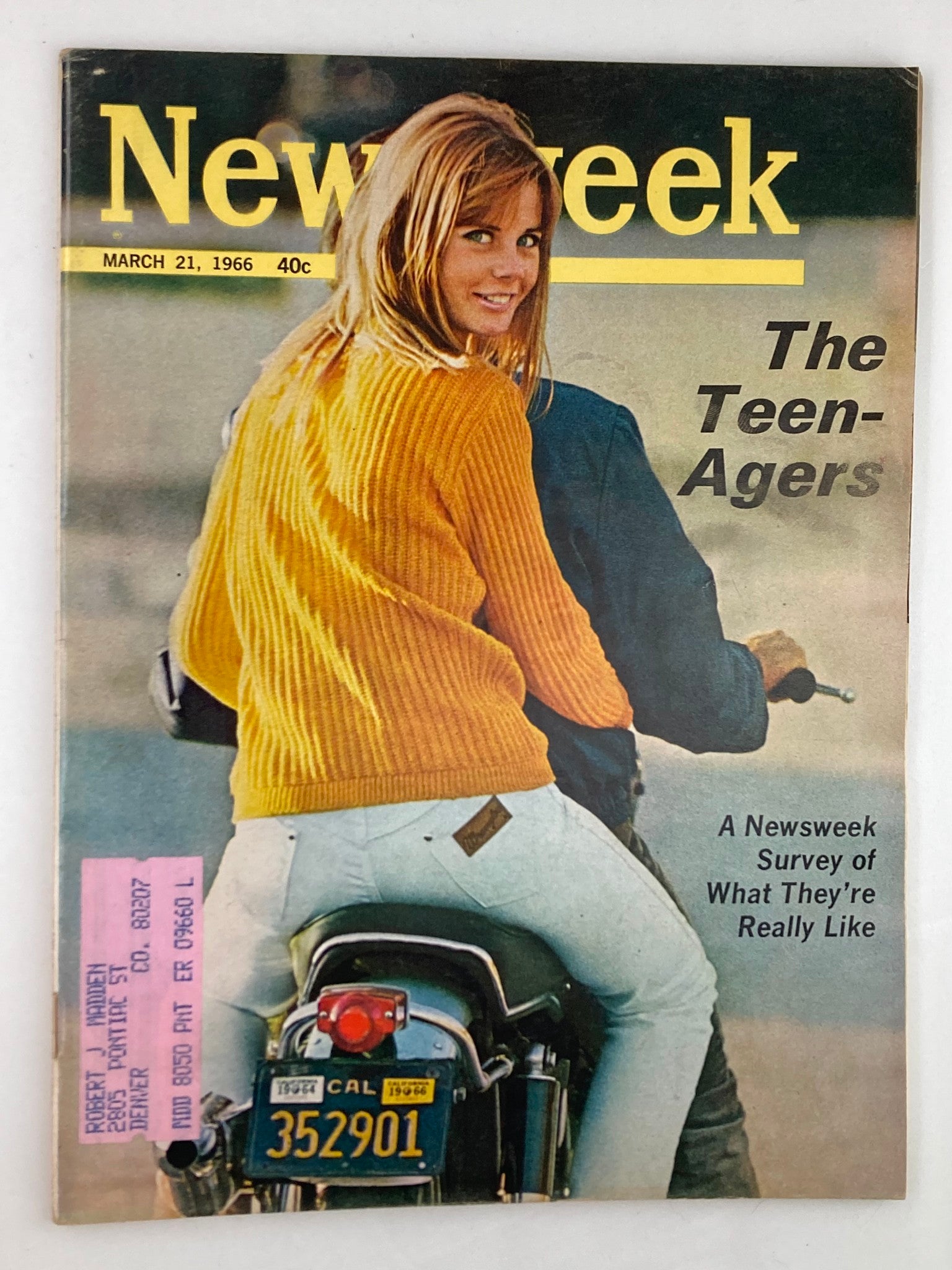 VTG Newsweek Magazine March 21 1966 The Teen-Agers What They're Really Like