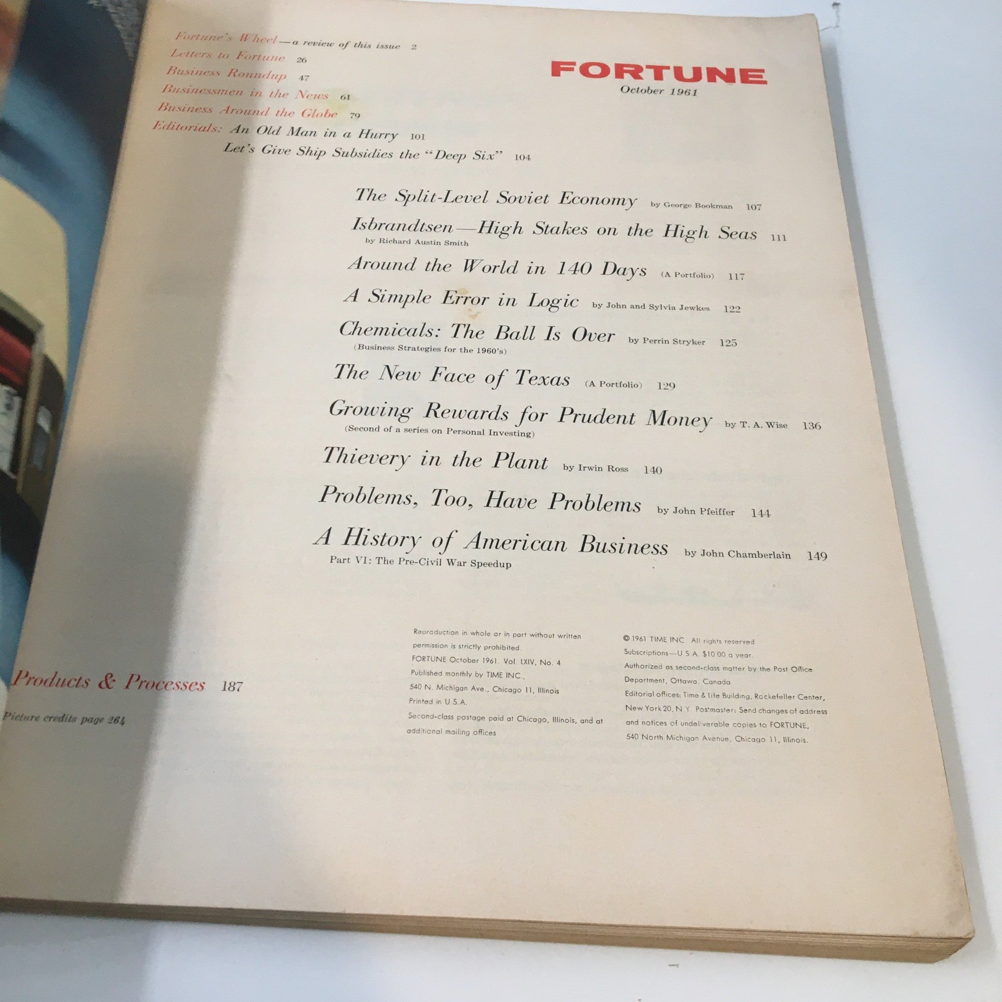 VTG Fortune Magazine October 1961 Isbrandsten's Big Reach No Label