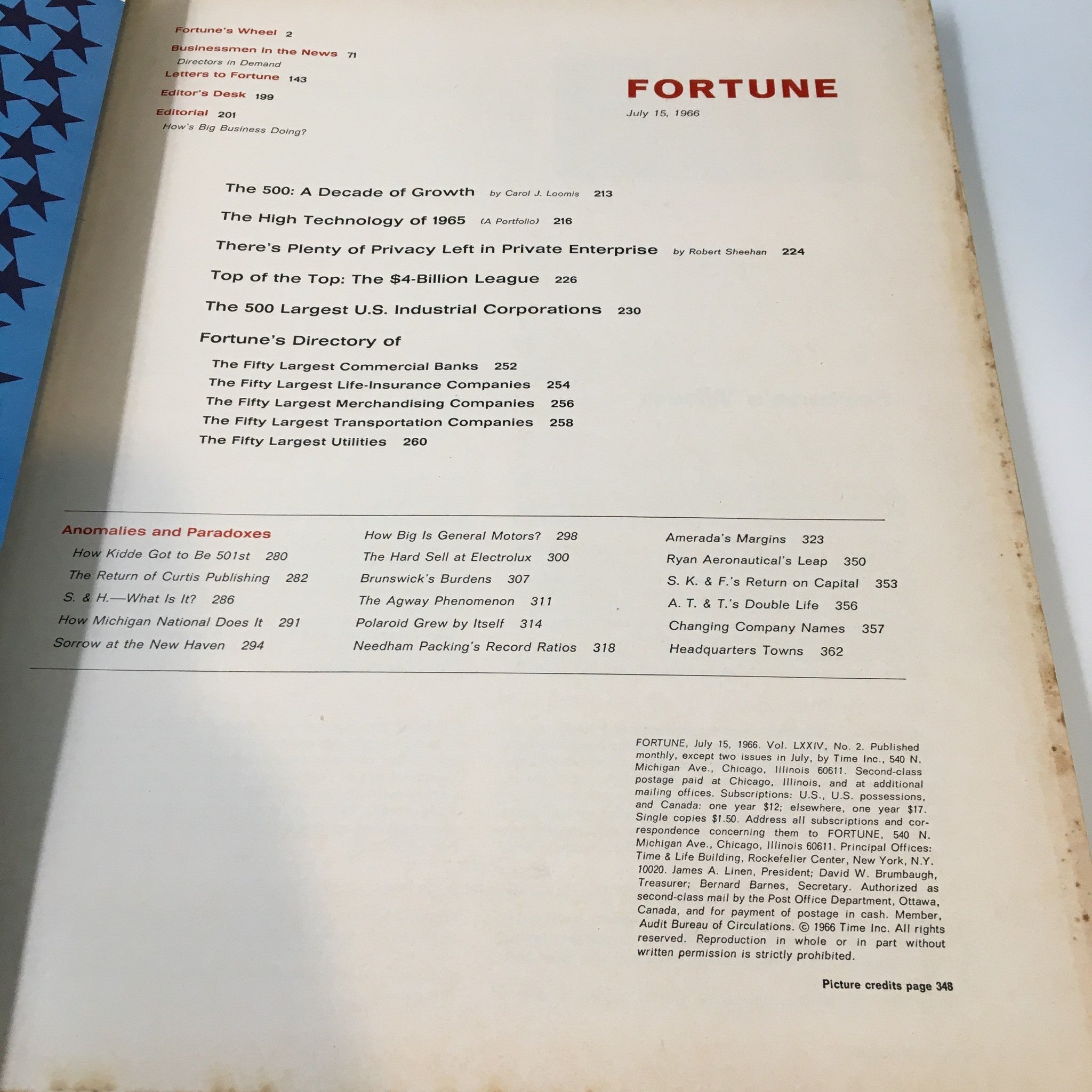 VTG Fortune Magazine July 15 1966 The 500 Largest U.S. Corporations No Label