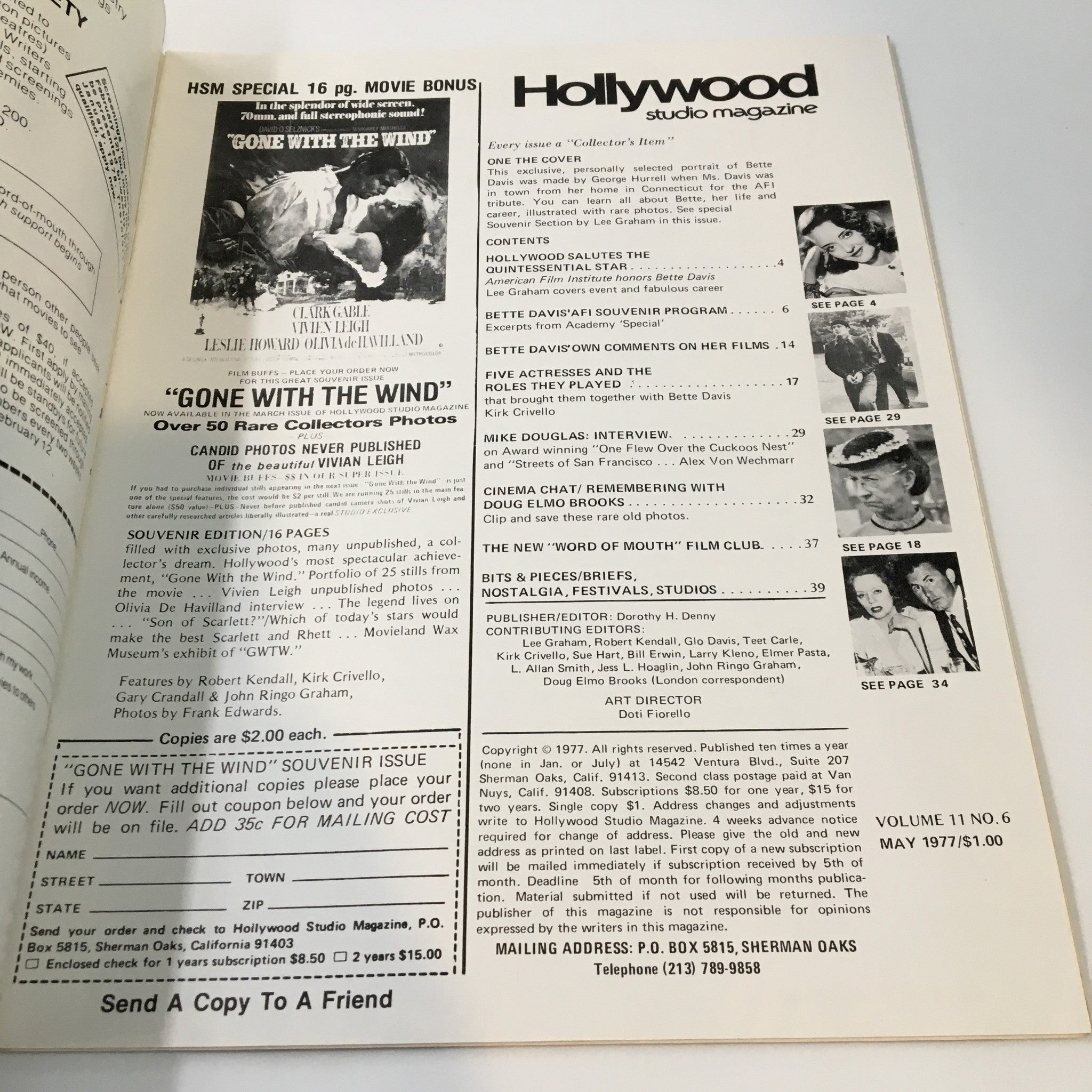 VTG Hollywood Studio Magazine May 1977 Portrait of Bette Davis No Label