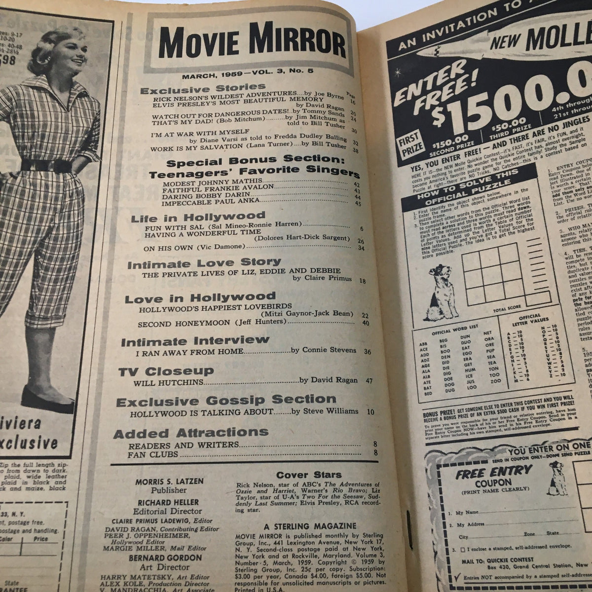 Movie Mirror March 1959 Liz Taylor Magazine