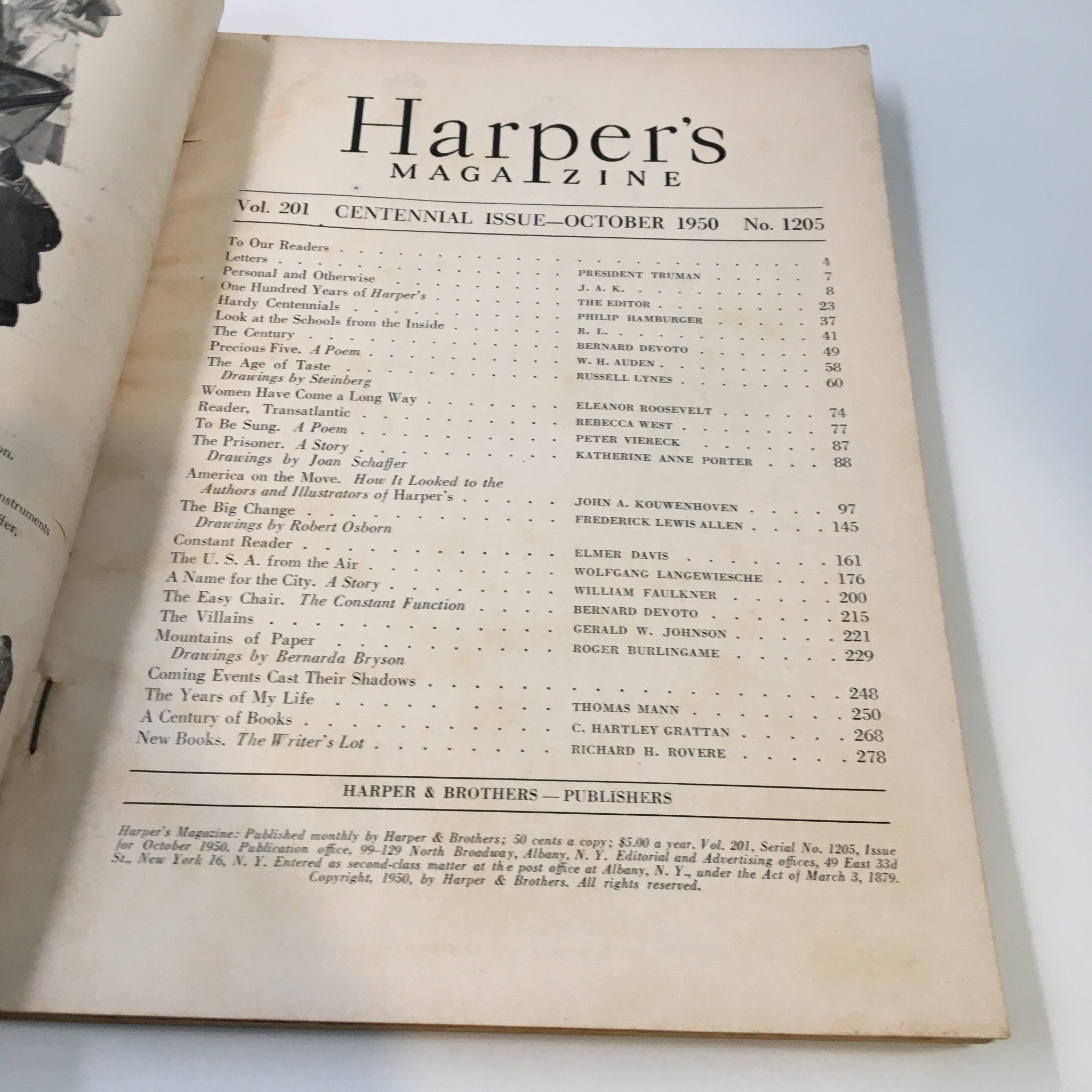 VTG Harper's Magazine October 1950 The Centennial Issue 1850-1950 No Label