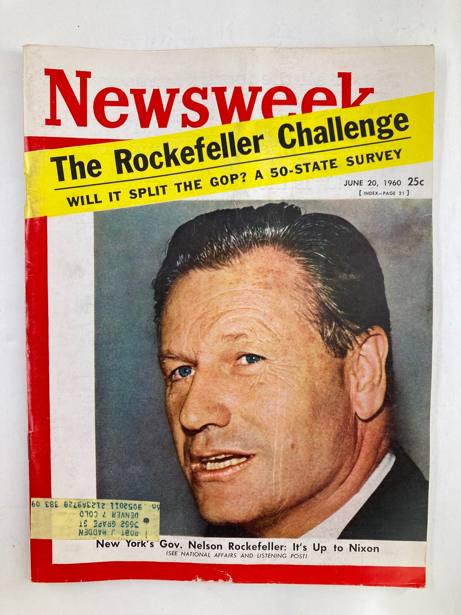 VTG Newsweek Magazine June 20 1960 New York's Gov. Nelson Rockefeller