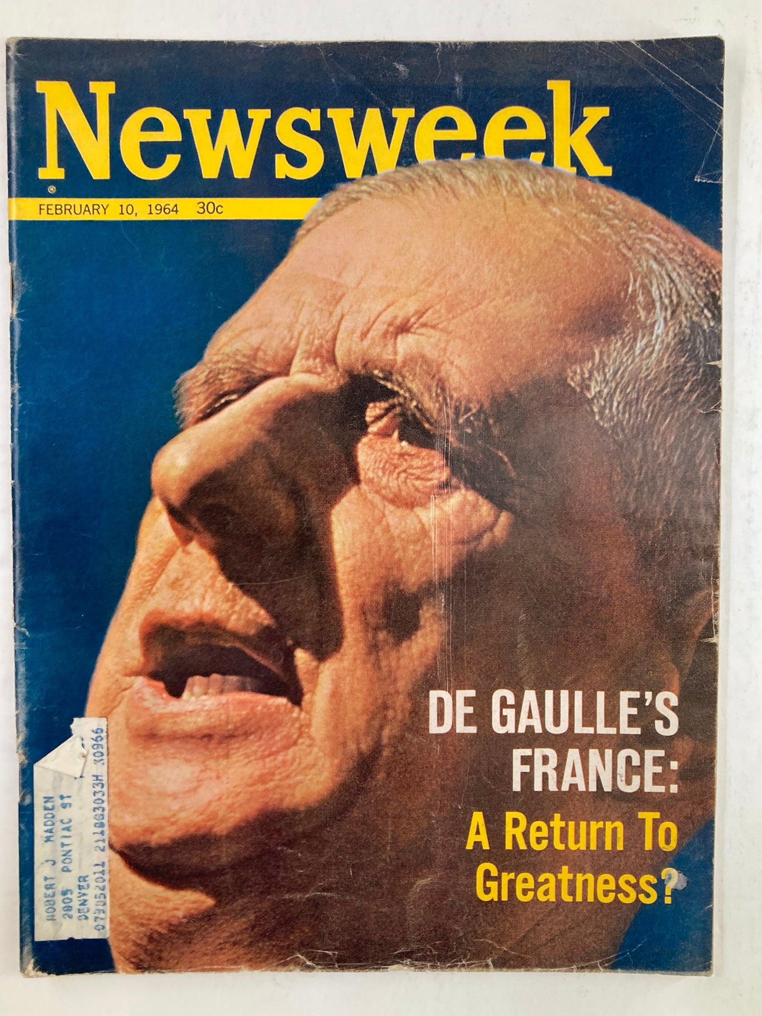 VTG Newsweek Magazine February 10 1964 Charles de Gaulle's France