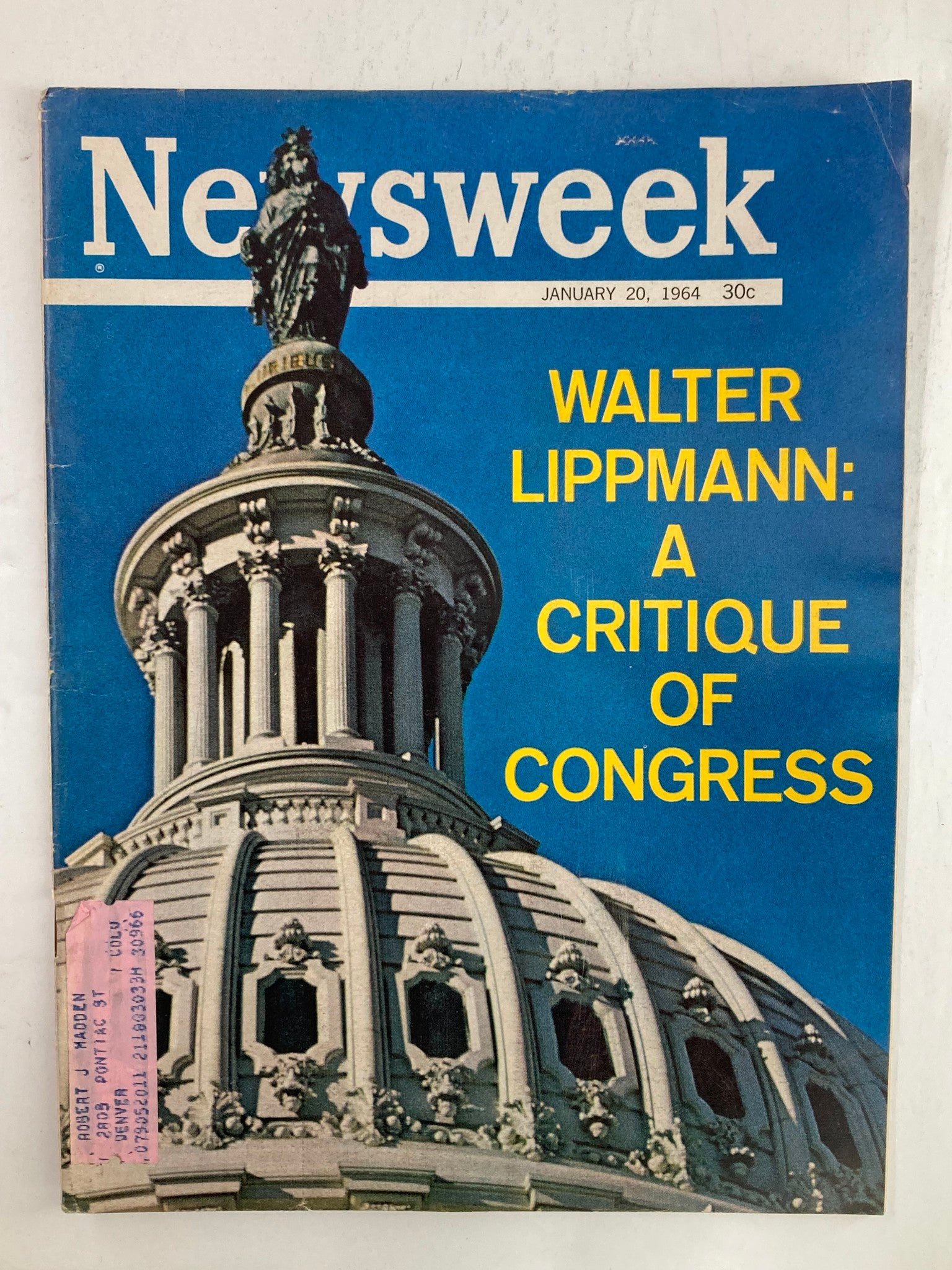 VTG Newsweek Magazine January 20 1964 Walter Lipmann A Critique of Congress