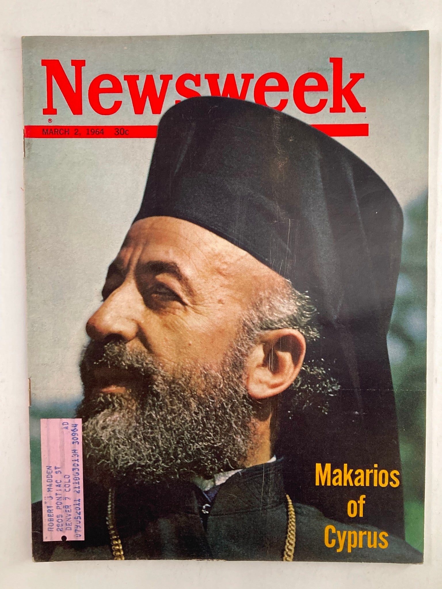 VTG Newsweek Magazine March 2 1964 Makarios III of Cyprus