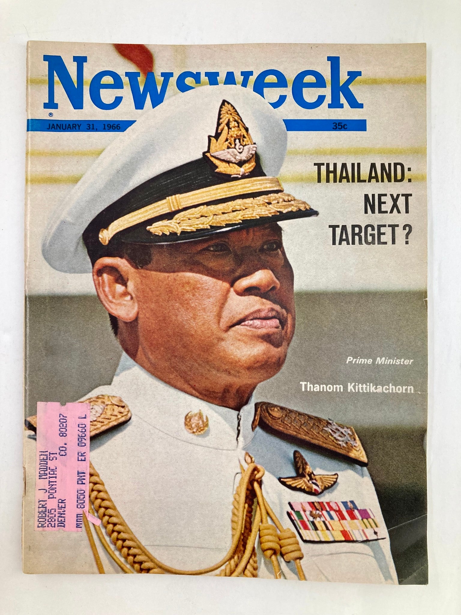 VTG Newsweek Magazine January 31 1966 Prime Minister Thanom Kittikachorn