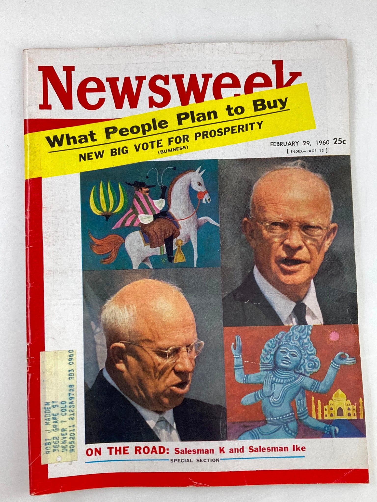 VTG Newsweek Magazine February 29 1960 Nikita Khrushchev & Dwight Eisenhower