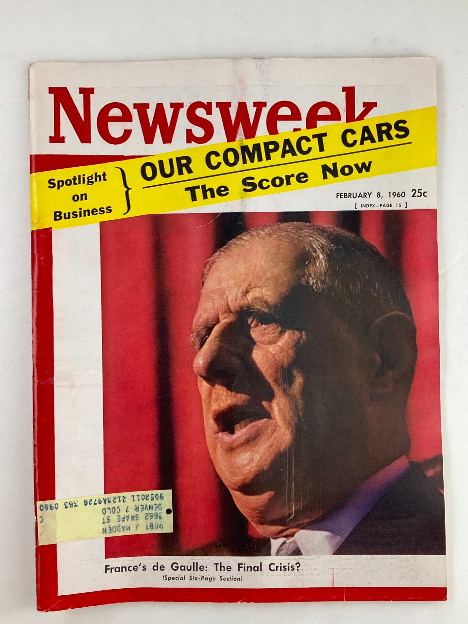 VTG Newsweek Magazine February 8 1960 Charles de Gaulle The Final Crisis?