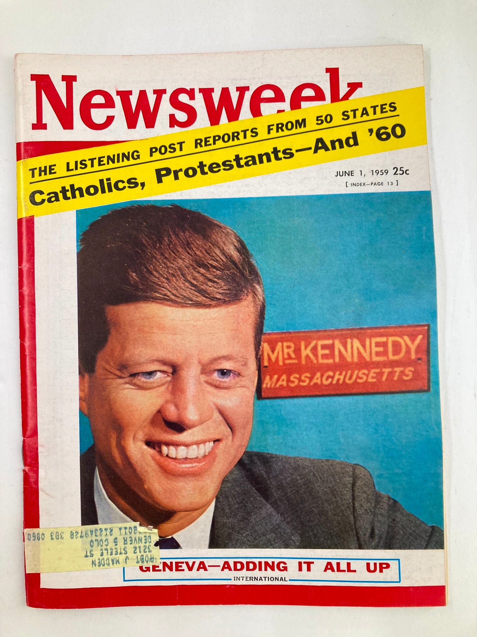 VTG Newsweek Magazine June 1 1959 John F. Kennedy & Geneva Adding It All Up