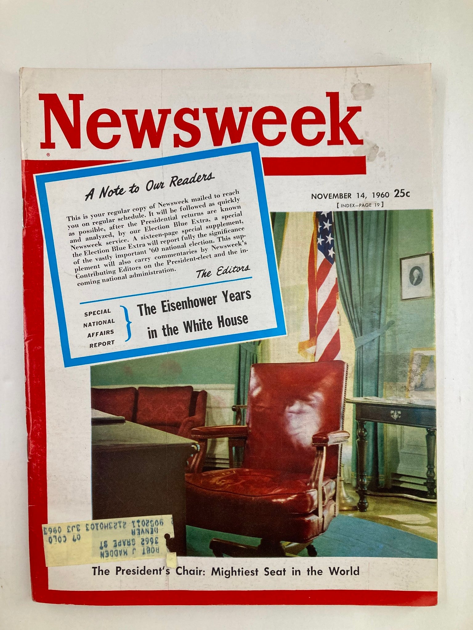 VTG Newsweek Magazine November 14 1960 The President's Chair The Mightiest Seat