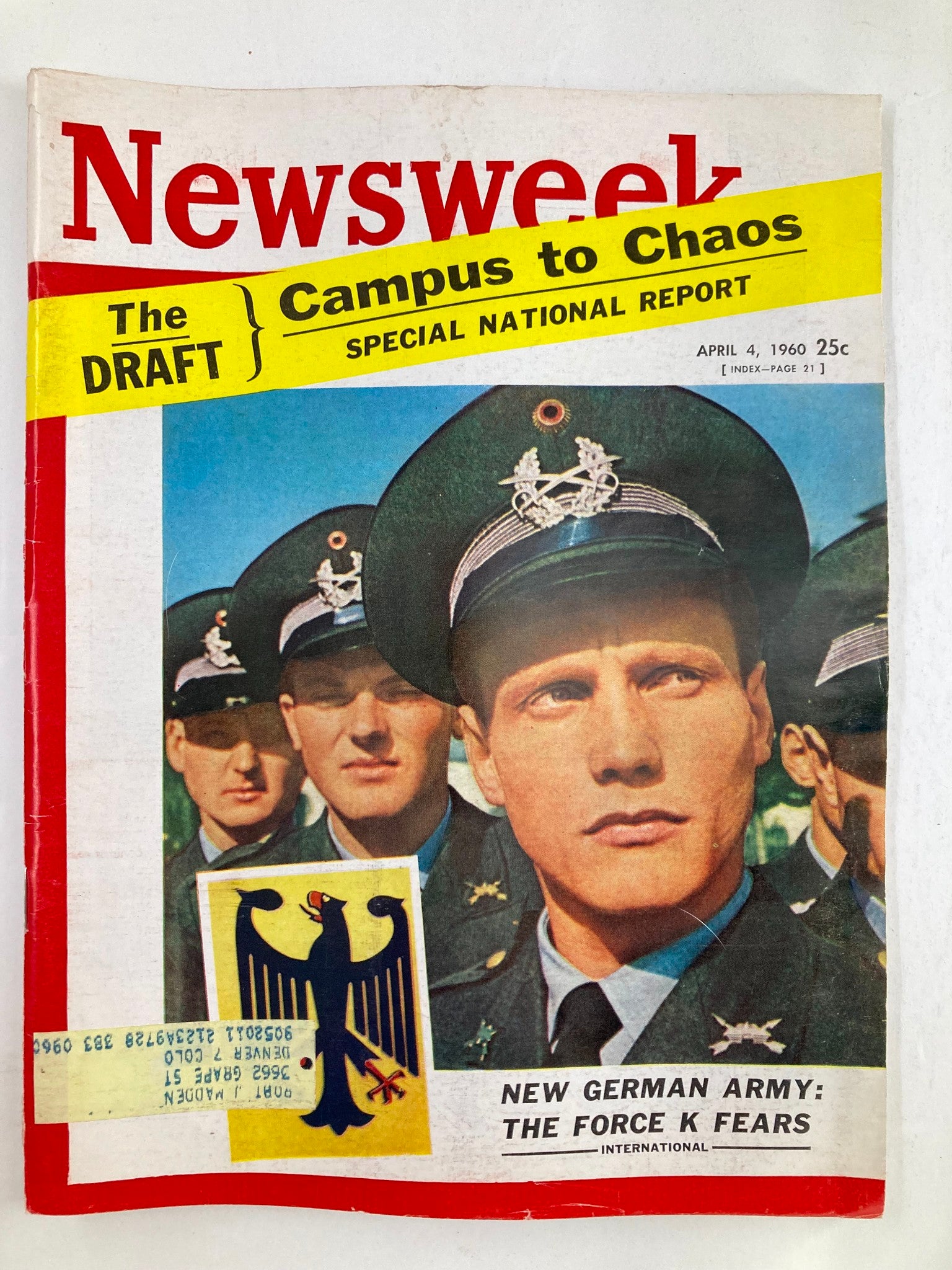 VTG Newsweek Magazine April 4 1960 New German Army The Force K Fears