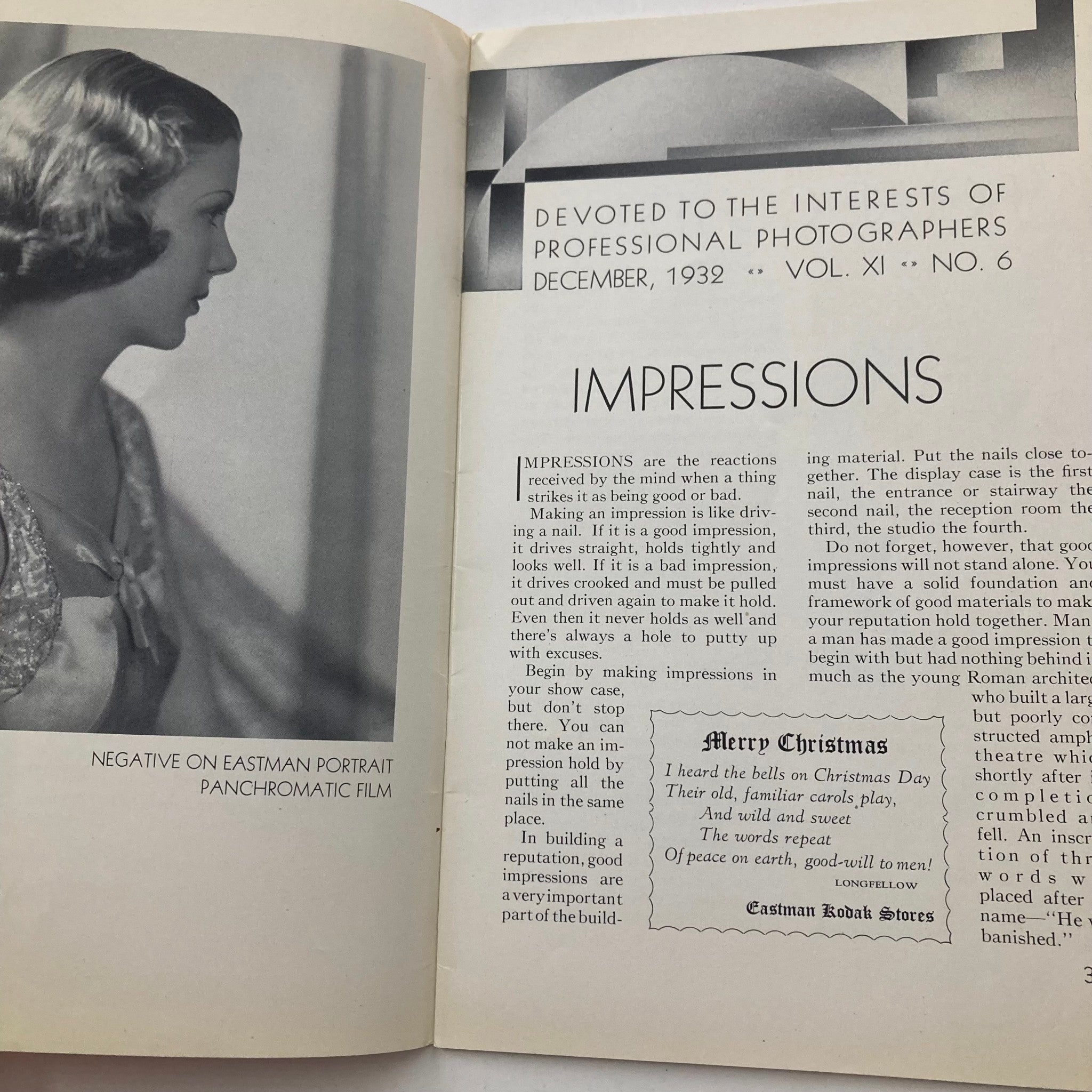 VTG Photographic Review Magazine December 1932 Eastman Portrait No Label