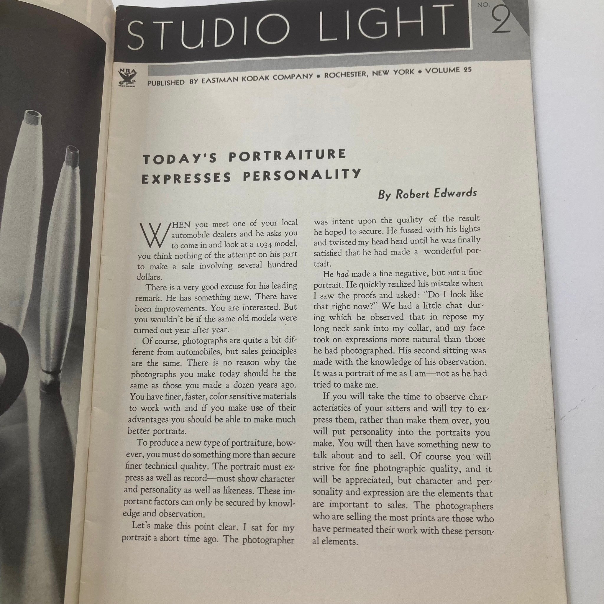 Studio Light Magazine May 1934 Portraiture Expresses Personality No Label