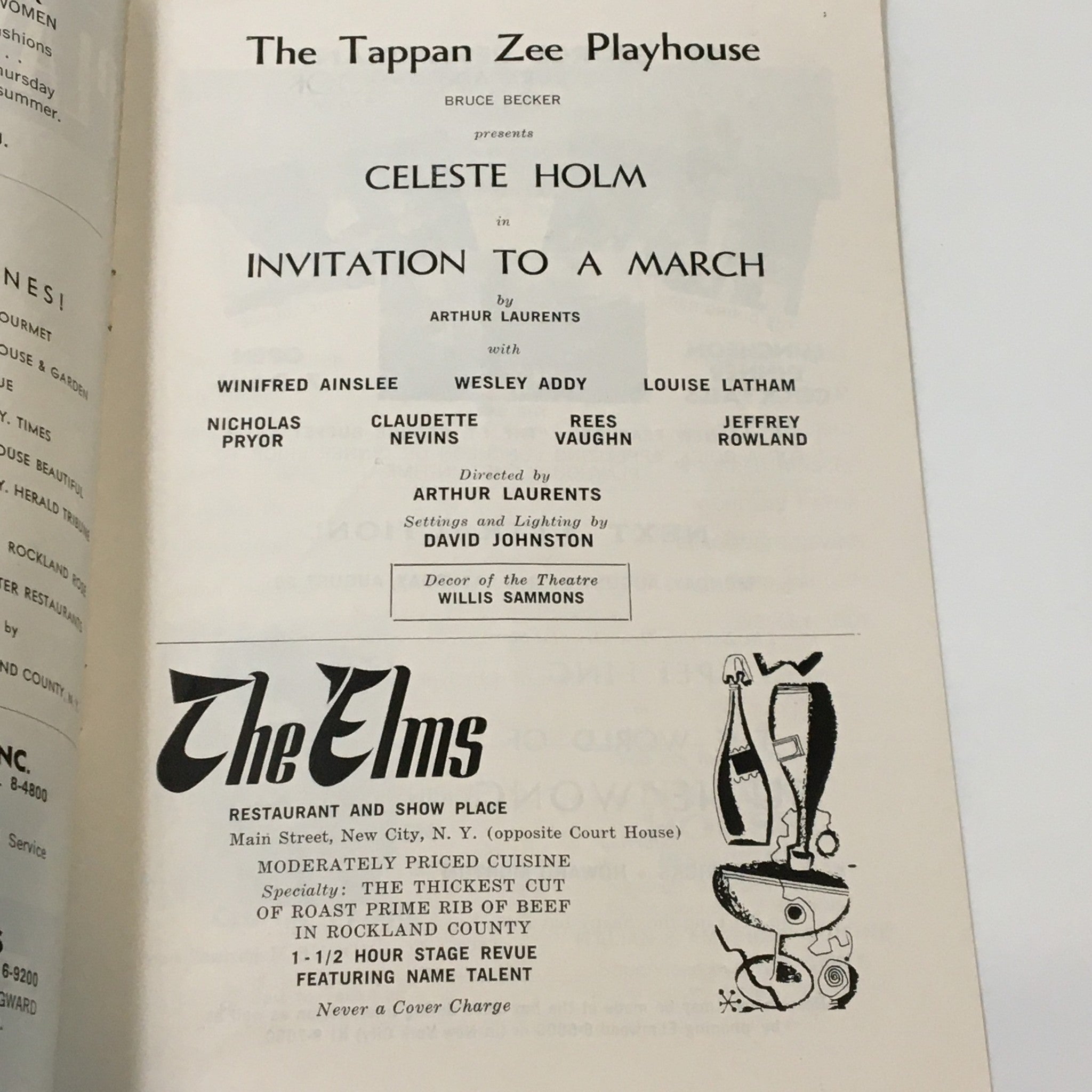 1961 Playbill The Tappan Zee Playhouse Invitation to a March by Willis Sammons