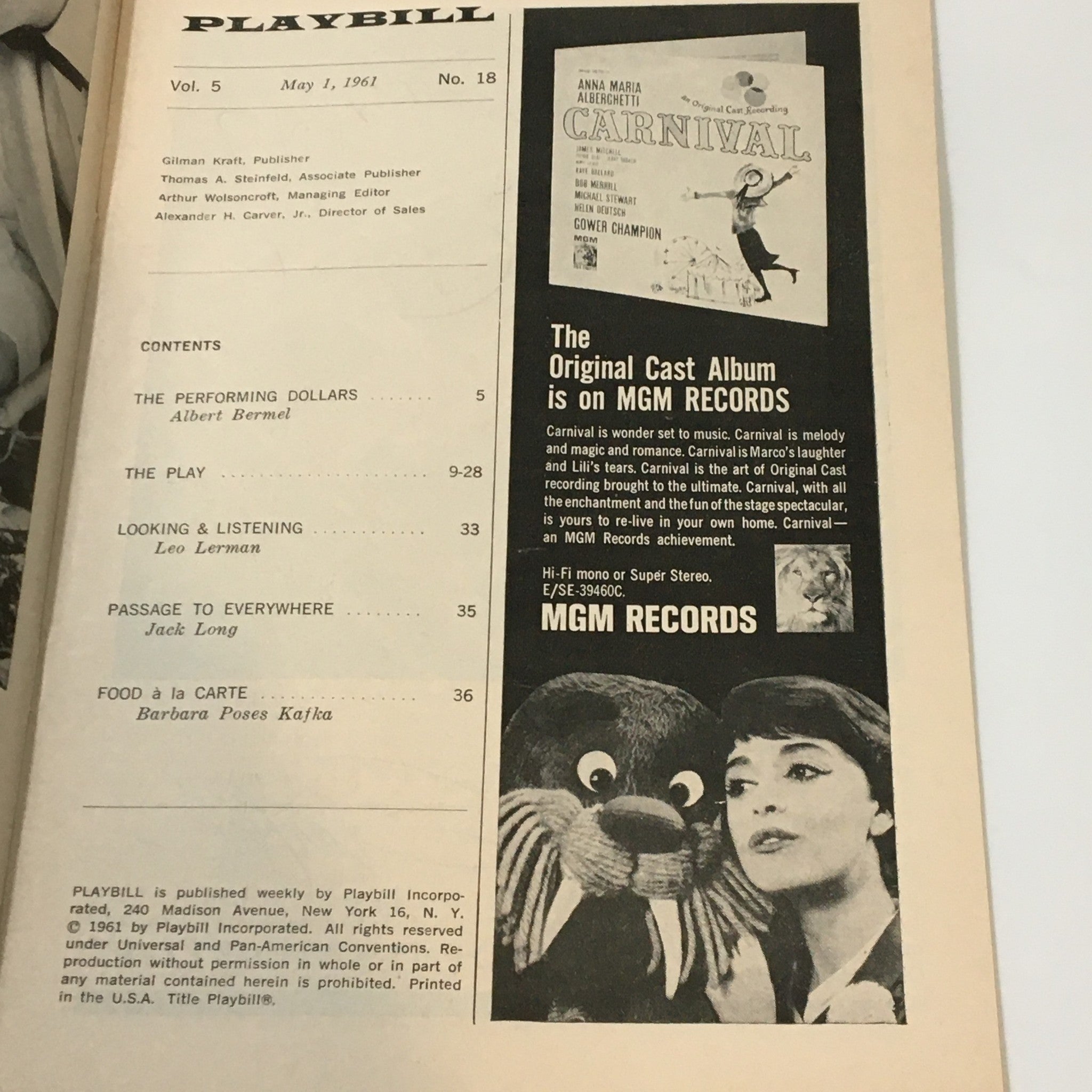 1961 Playbill Majestic Theatre Richard Burton and Julie Andrews in Camelot