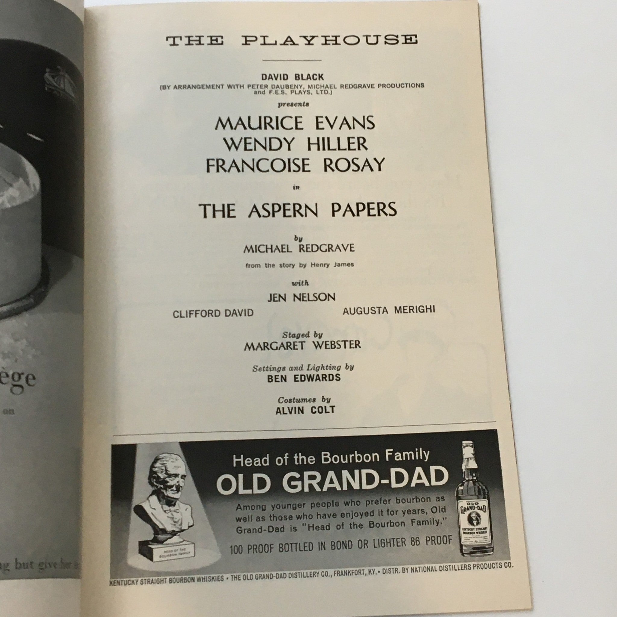 1962 Playbill The Playhouse Maurice Evans & Wendy Hiller in The Aspern Papers