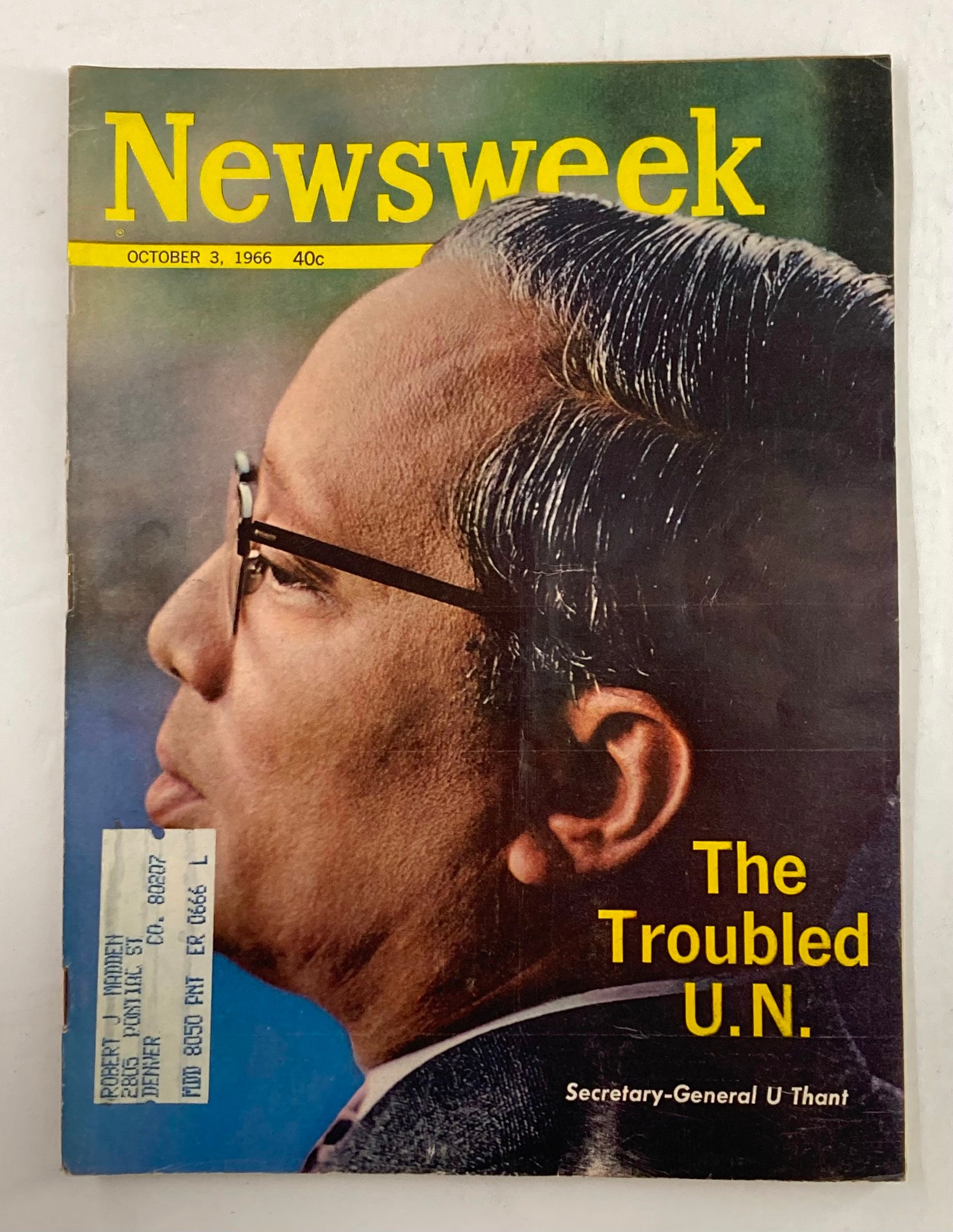 VTG Newsweek Magazine October 3 1966 Sec. Gen. U Thant The Troubled U.N.