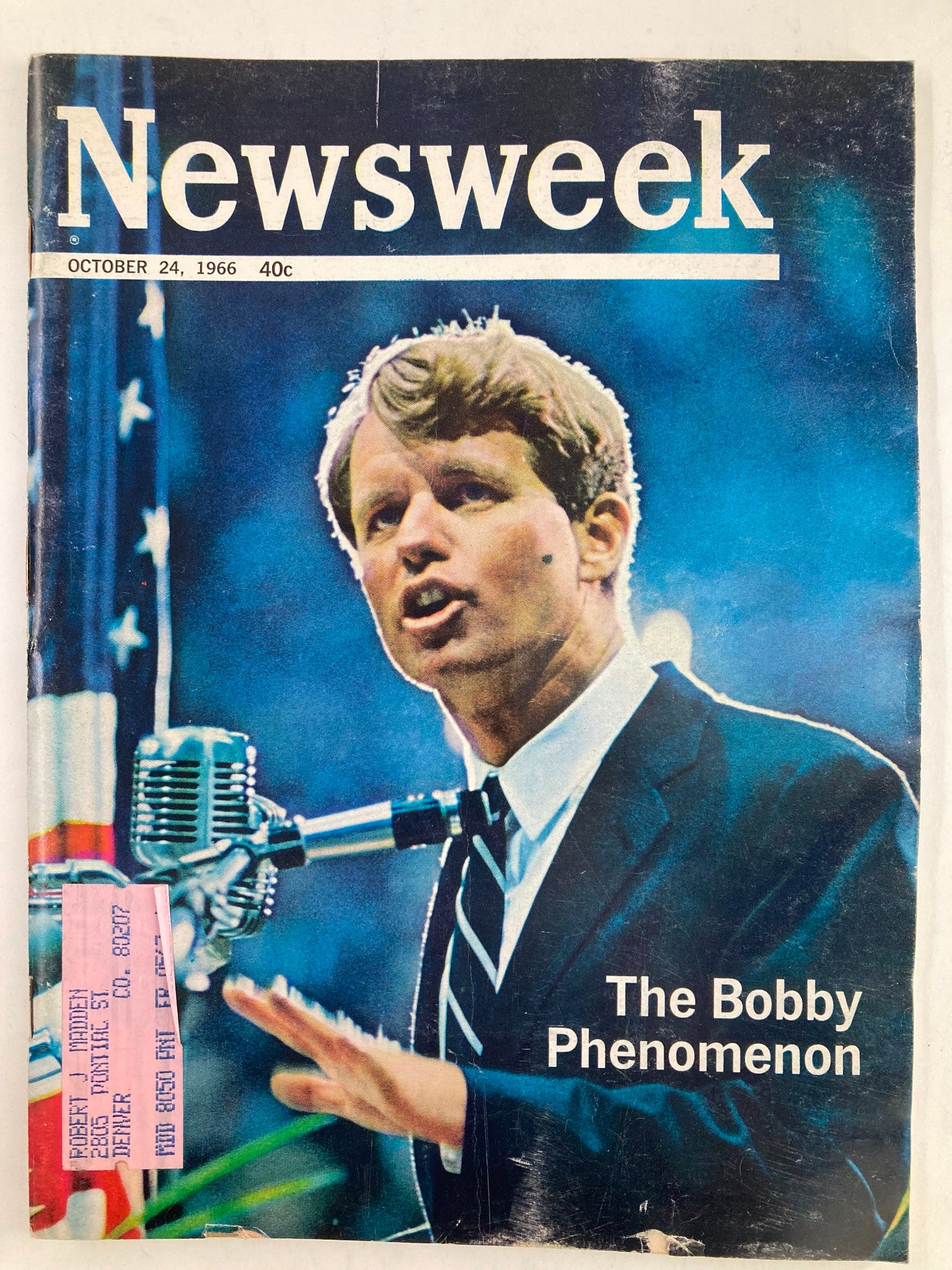Vintage Newsweek magazine cover from October 24, 1966, featuring 'The Bobby Kennedy Phenomenon' with Robert F. Kennedy speaking passionately, showcasing a pivotal moment in American politics.