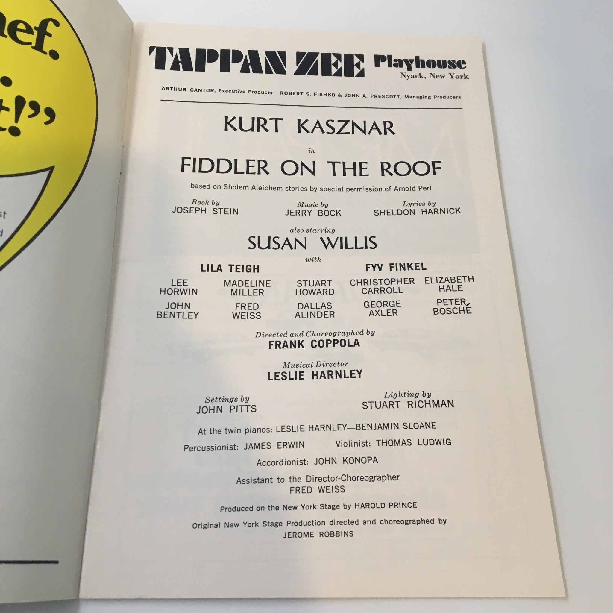 1970 Tappan Zee Playhouse New York Fiddler on the Roof by Jerome Robbins