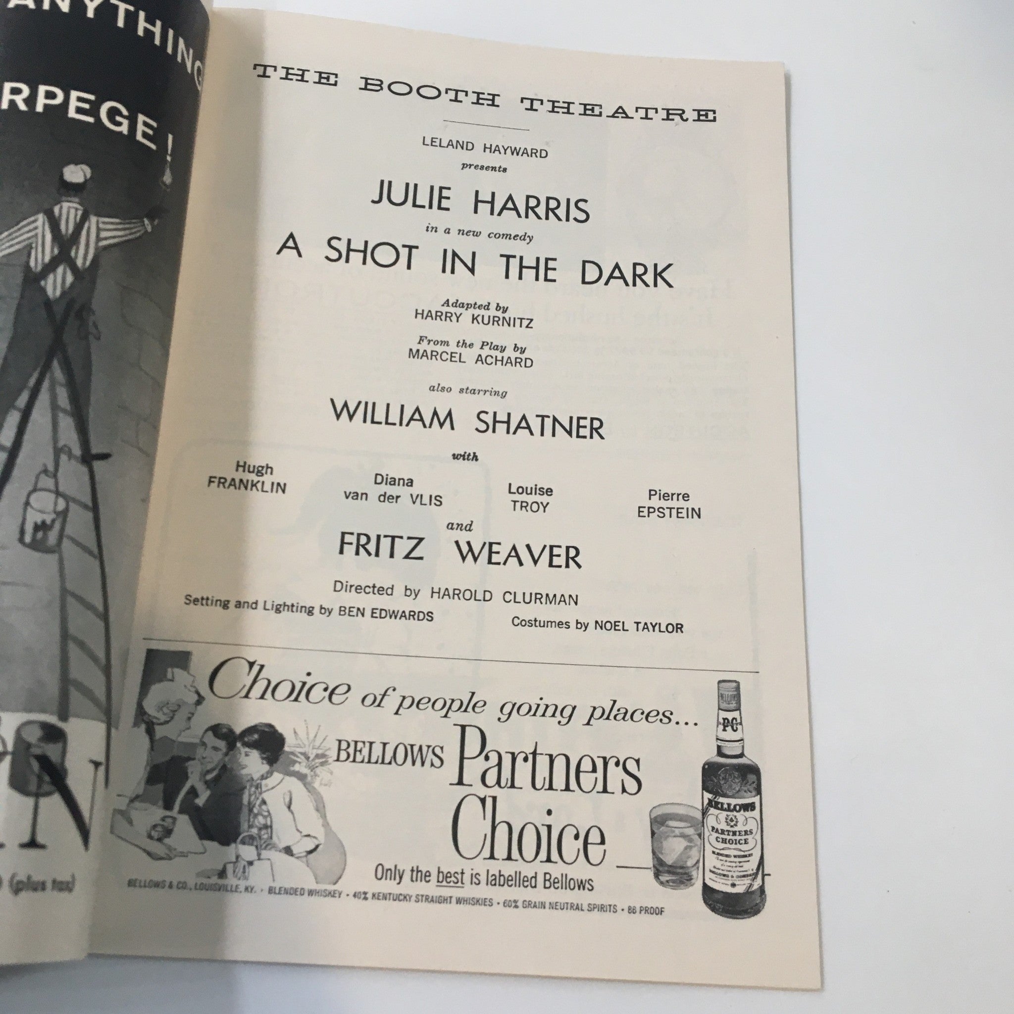 1962 Playbill The Booth Theatre A Shot In The Dark by Harold Clurman