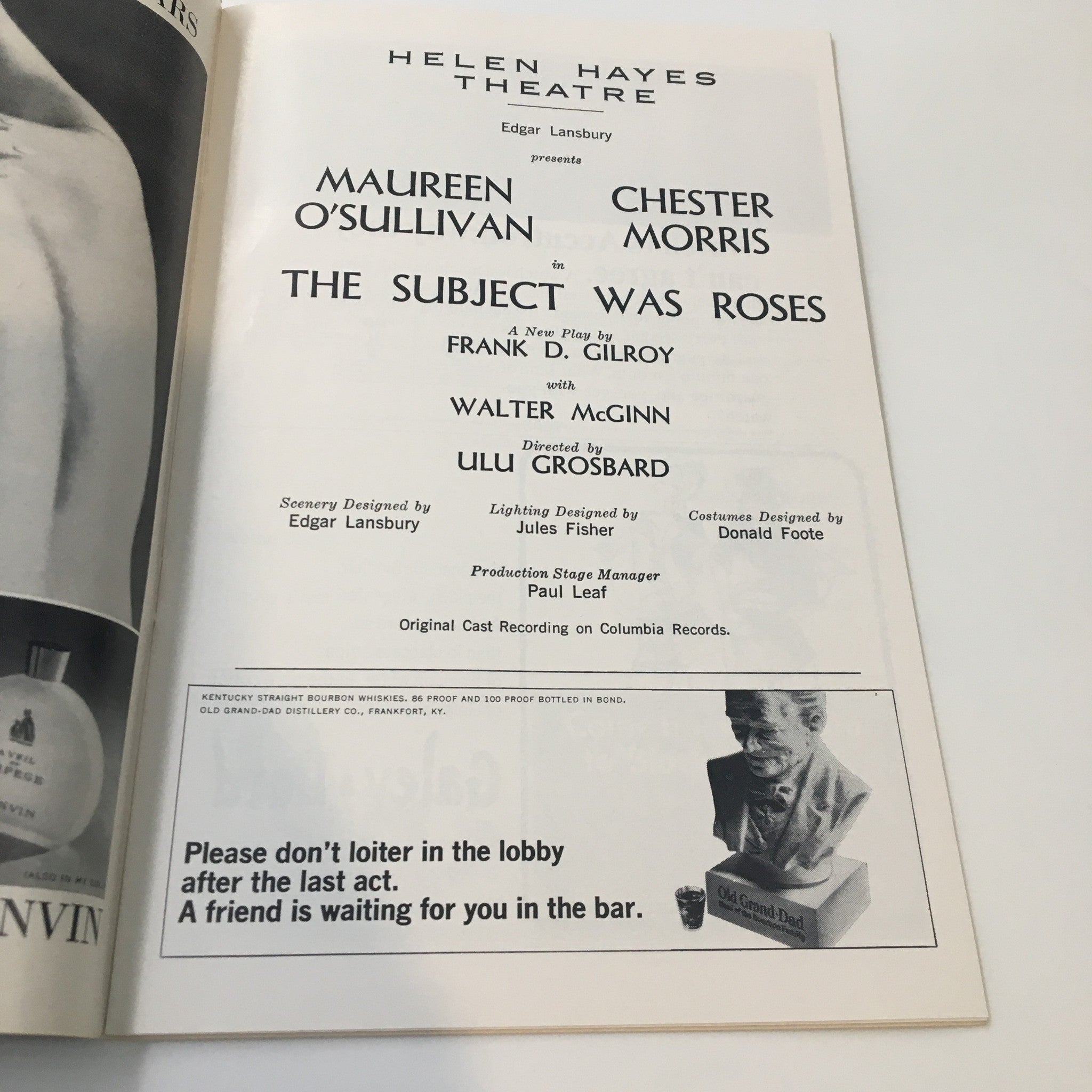 1965 Playbill Helen Hayes Theatre The Subject Was Roses by Ulu Grosbard