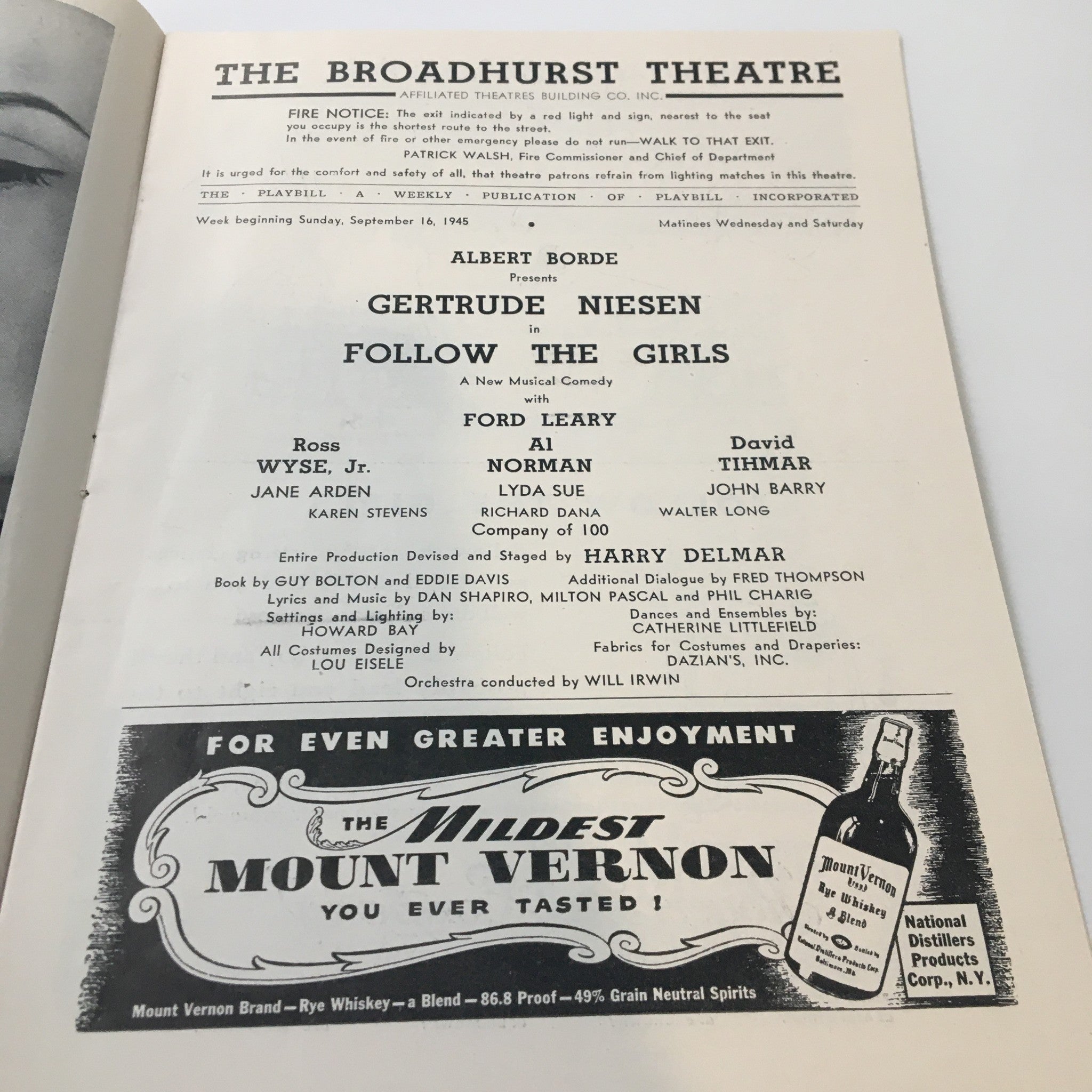 1945 Playbill The Broadhurst Theatre Follow The Girls by Harry Delmar