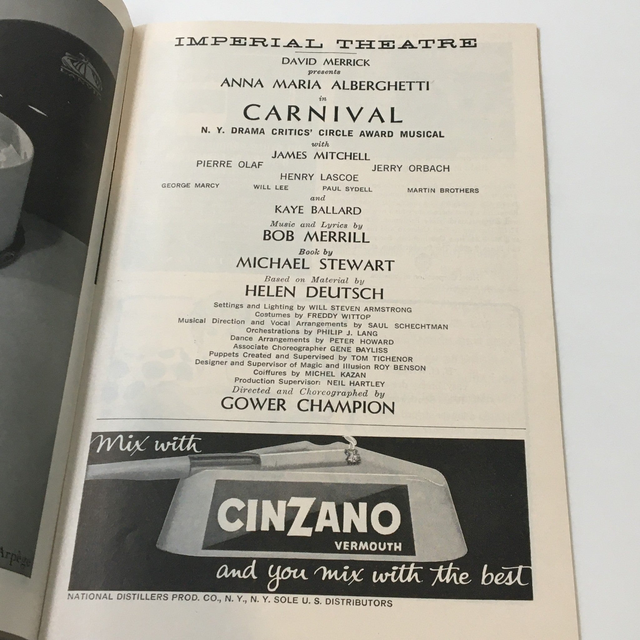 1962 Playbill Imperial Theatre Anna Maria Alberghetti in Carnival Gower Champion