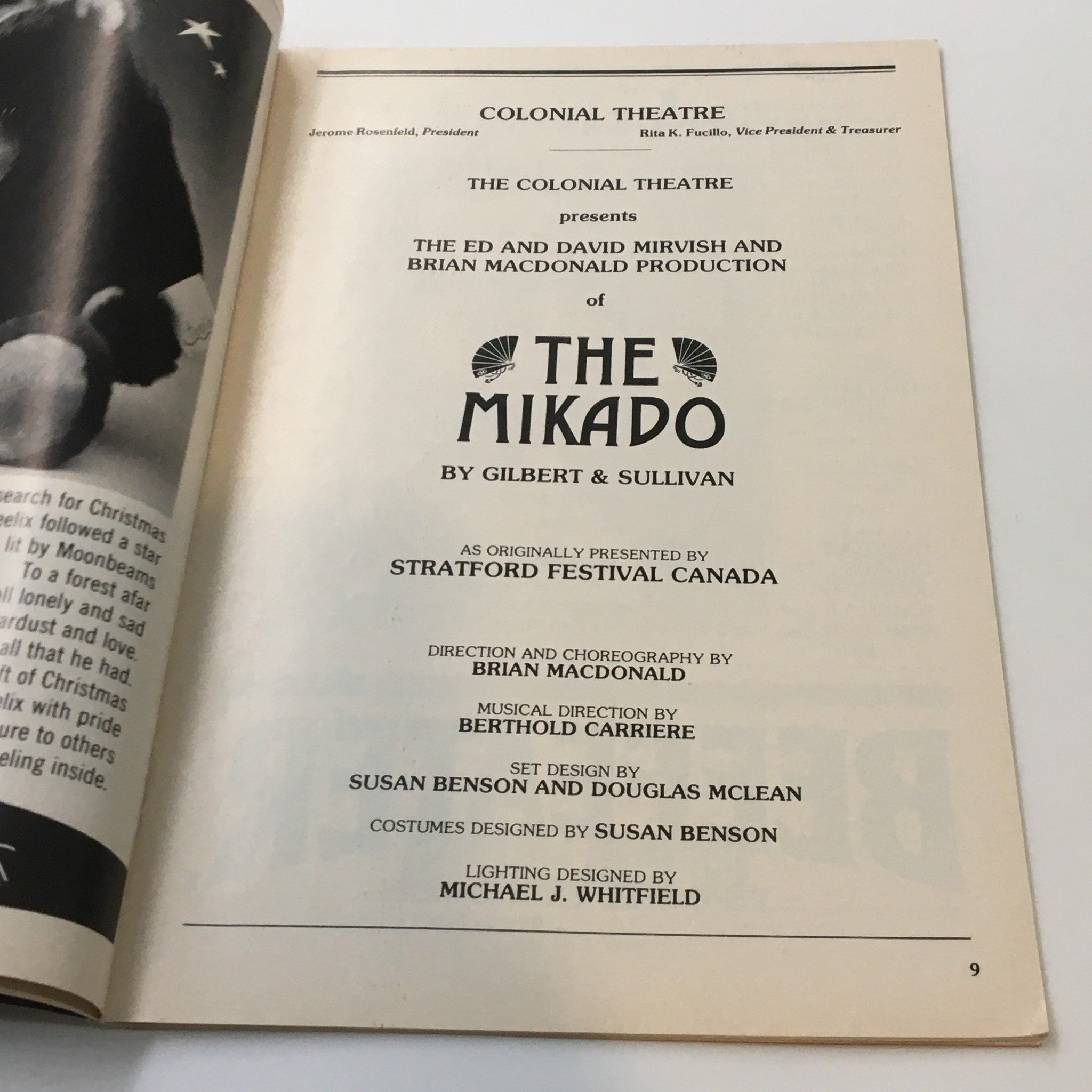 1986 Playbill Colonial Theatre The Mikado by Gilbert and Sullivan