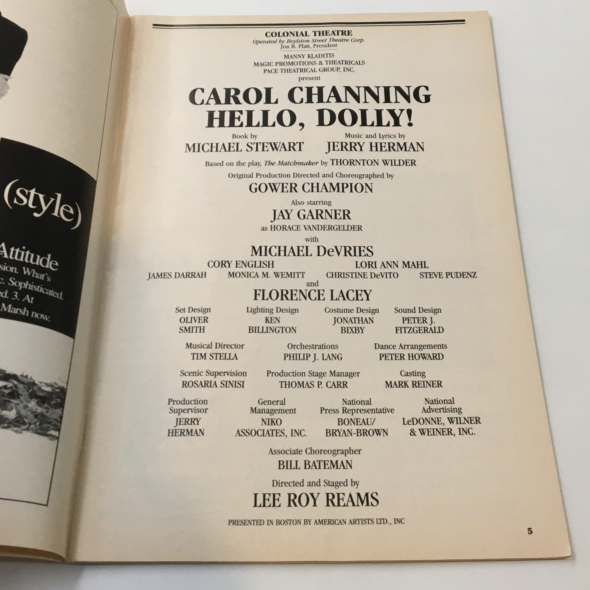 1994 Playbill Colonial Theatre Carol Channing in Hello Dolly by Lee Roy Reams