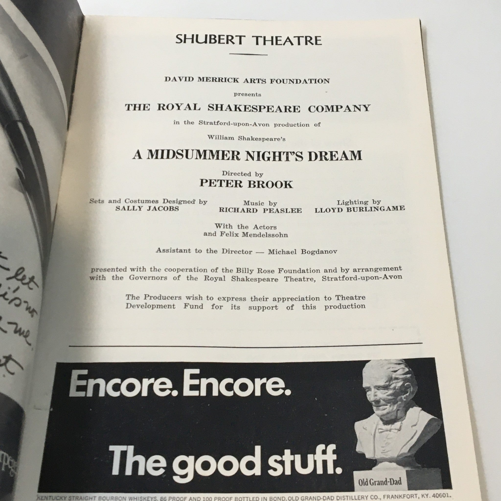 1971 Playbill Shubert Theatre A Midsummer Night's Dream by Peter Brook