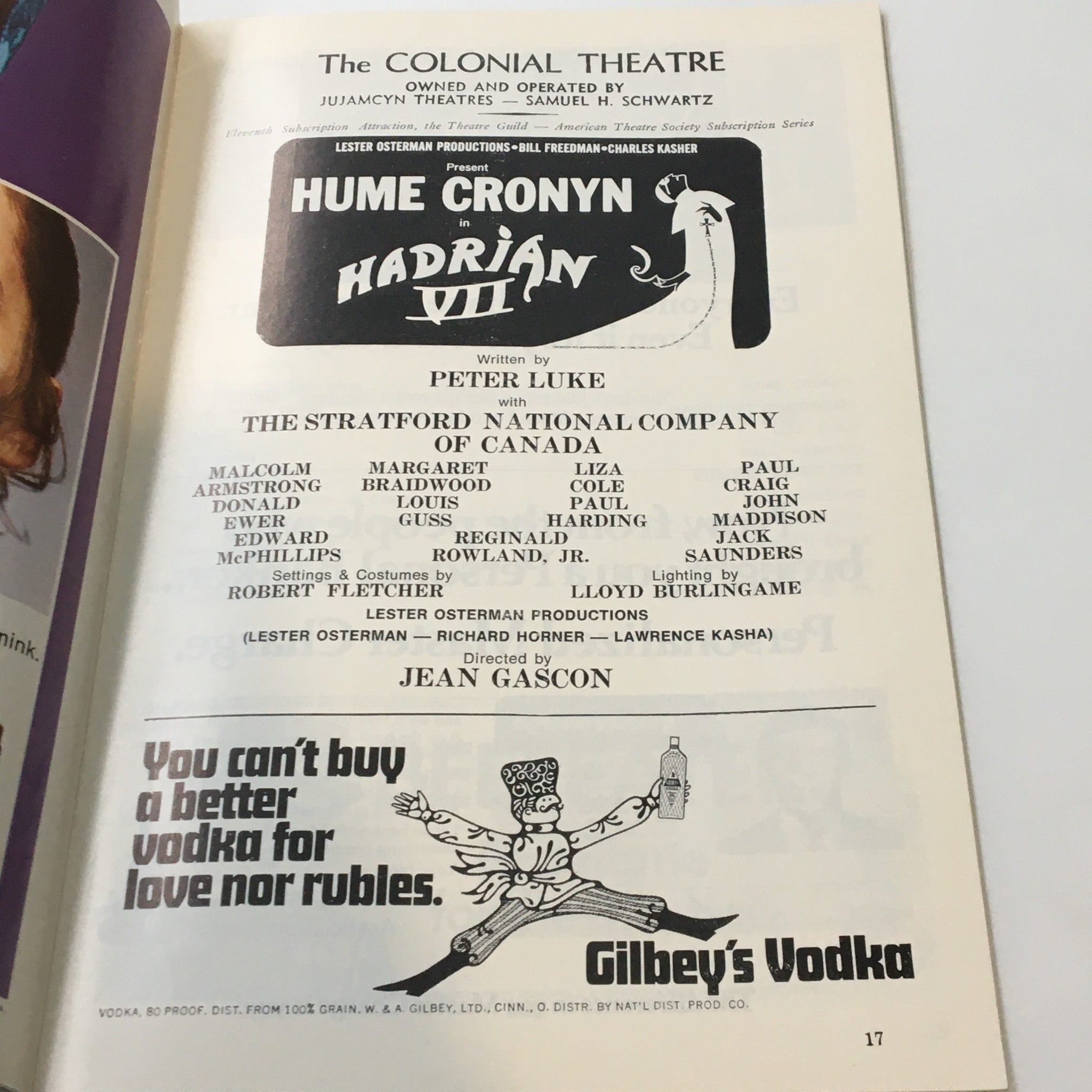 1970 Playbill The Colonial Theatre Hume Cronyn in Hadrian VII by Peter Luke