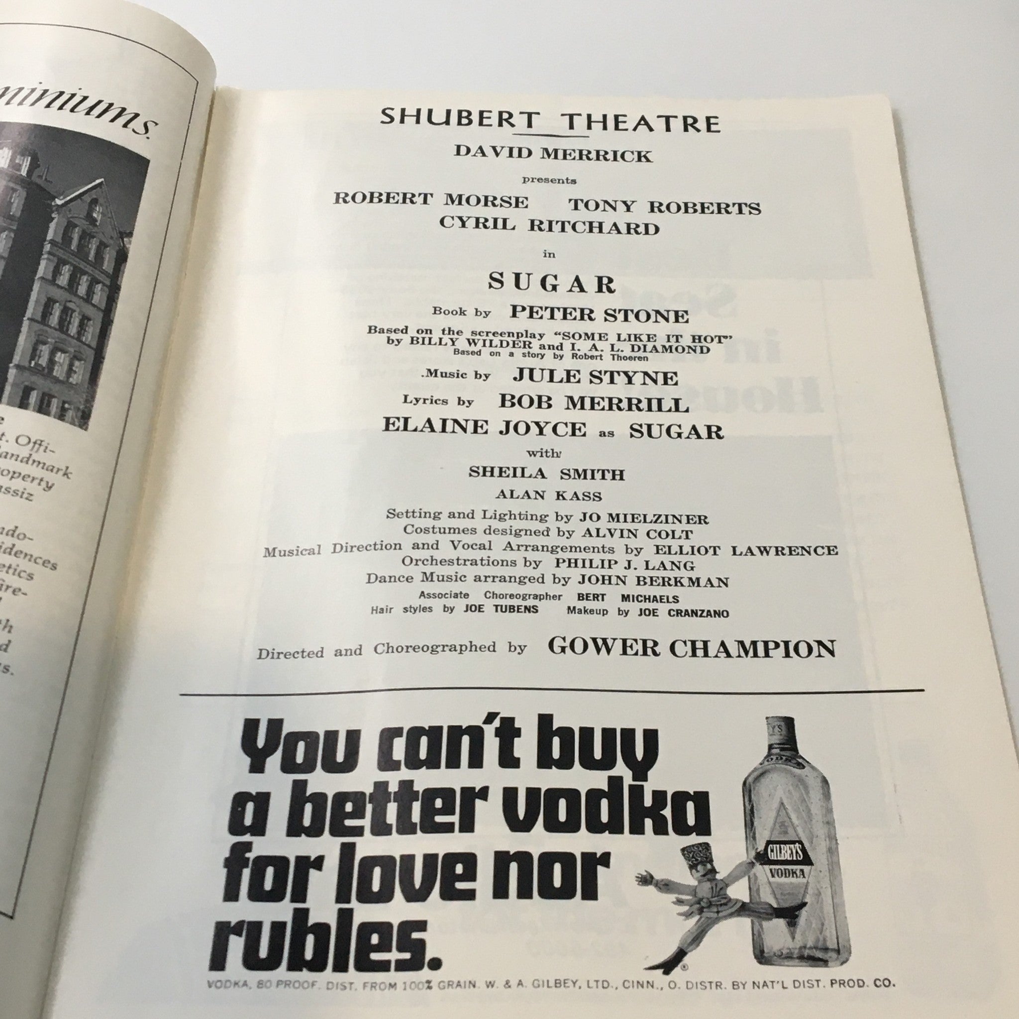 1972 Playbill Shubert Theatre Robert Moose in Sugar by Gower Champion